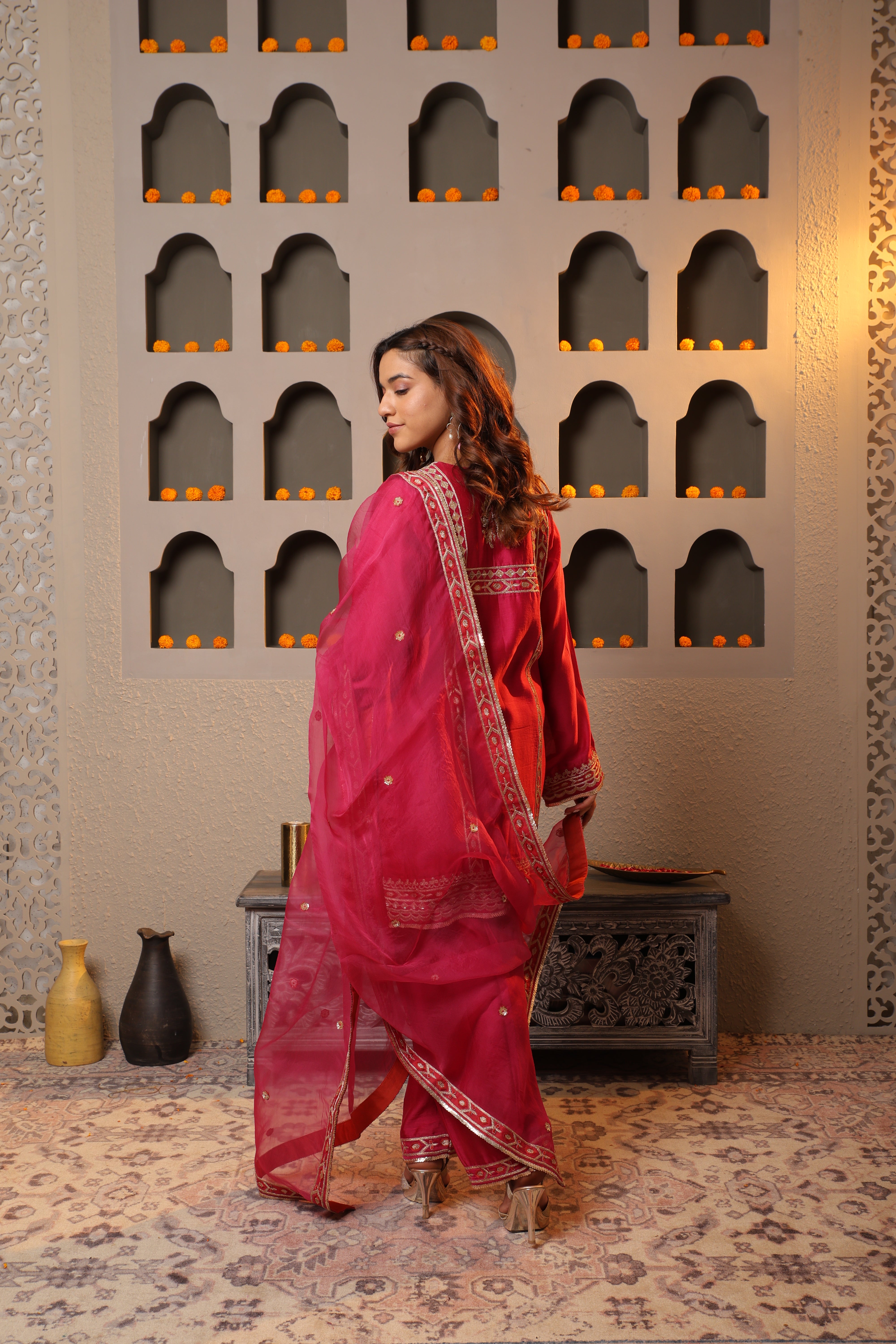Elegant wine color Embroidered Salwar Kameez Set