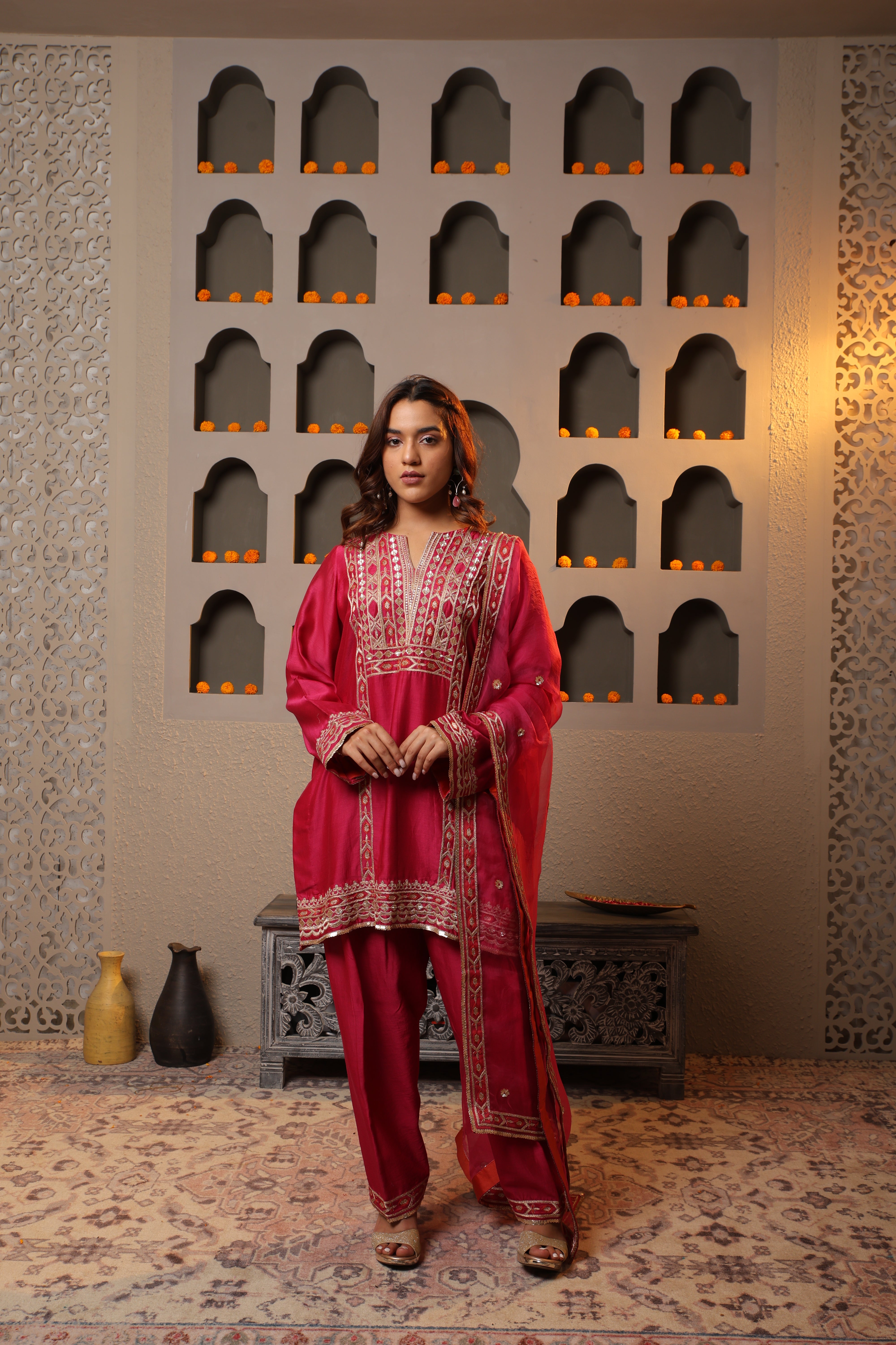 Elegant wine color Embroidered Salwar Kameez Set