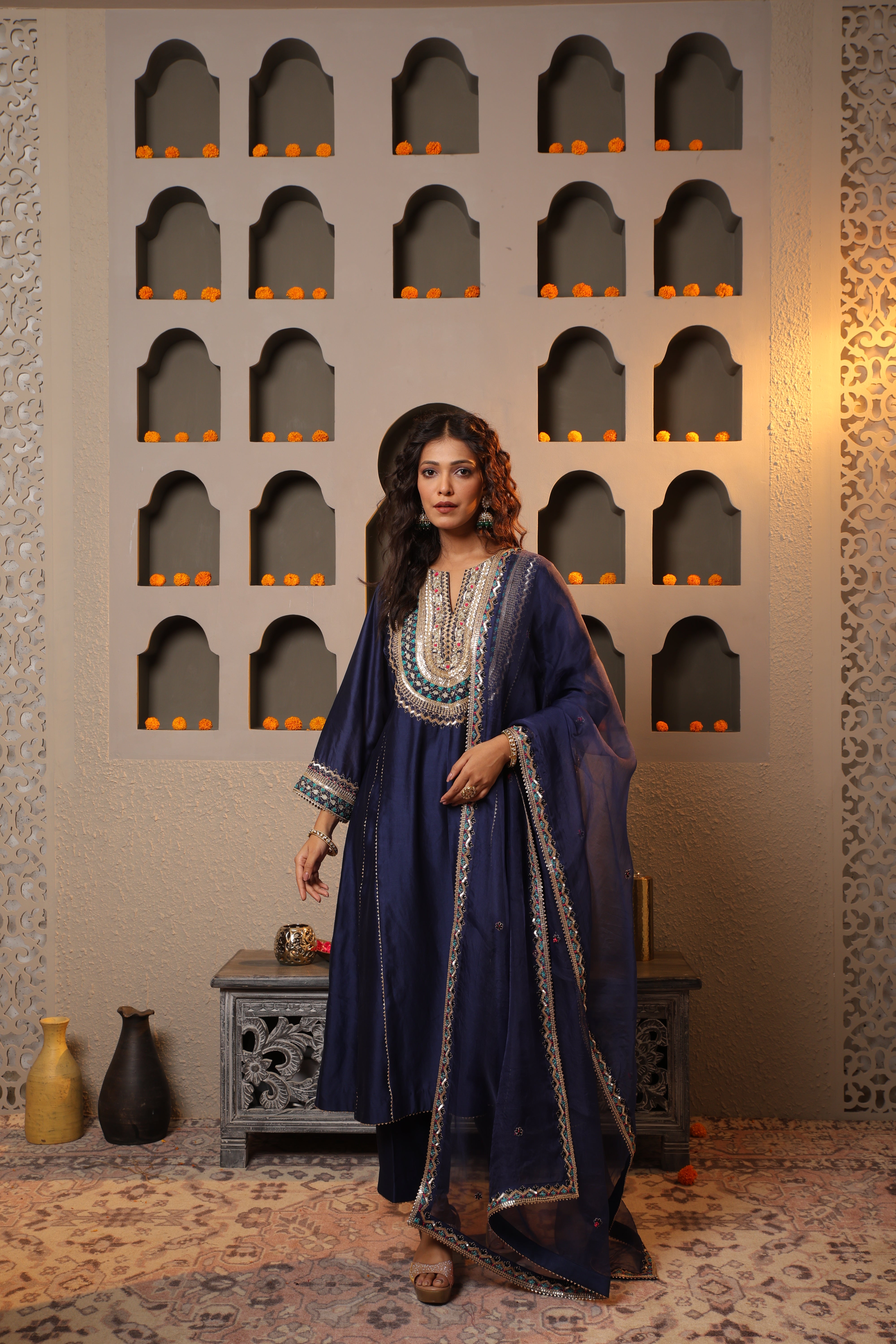 Navy Blue Royalty Embroidered Suit Set