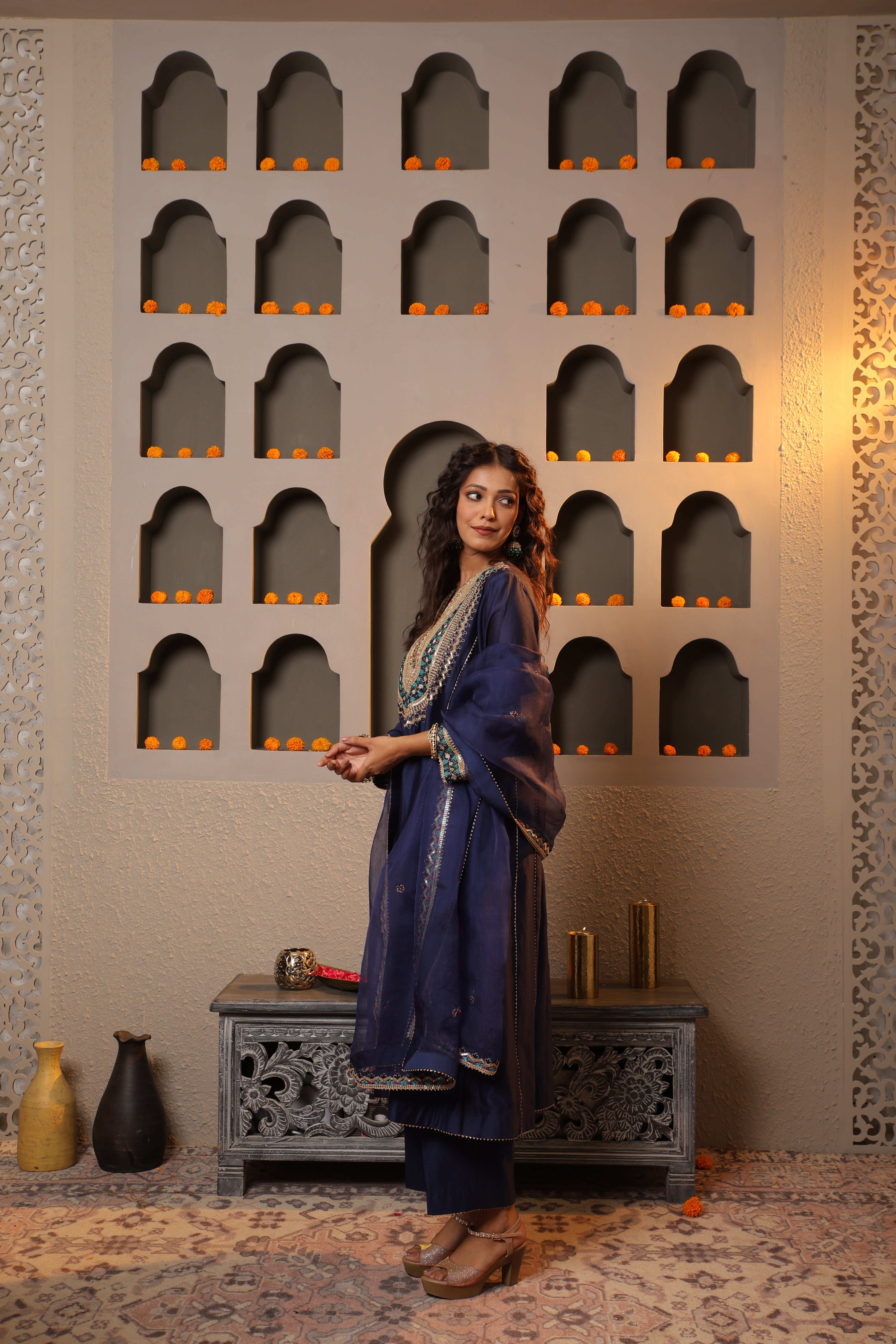 Navy Blue Royalty Embroidered Suit Set