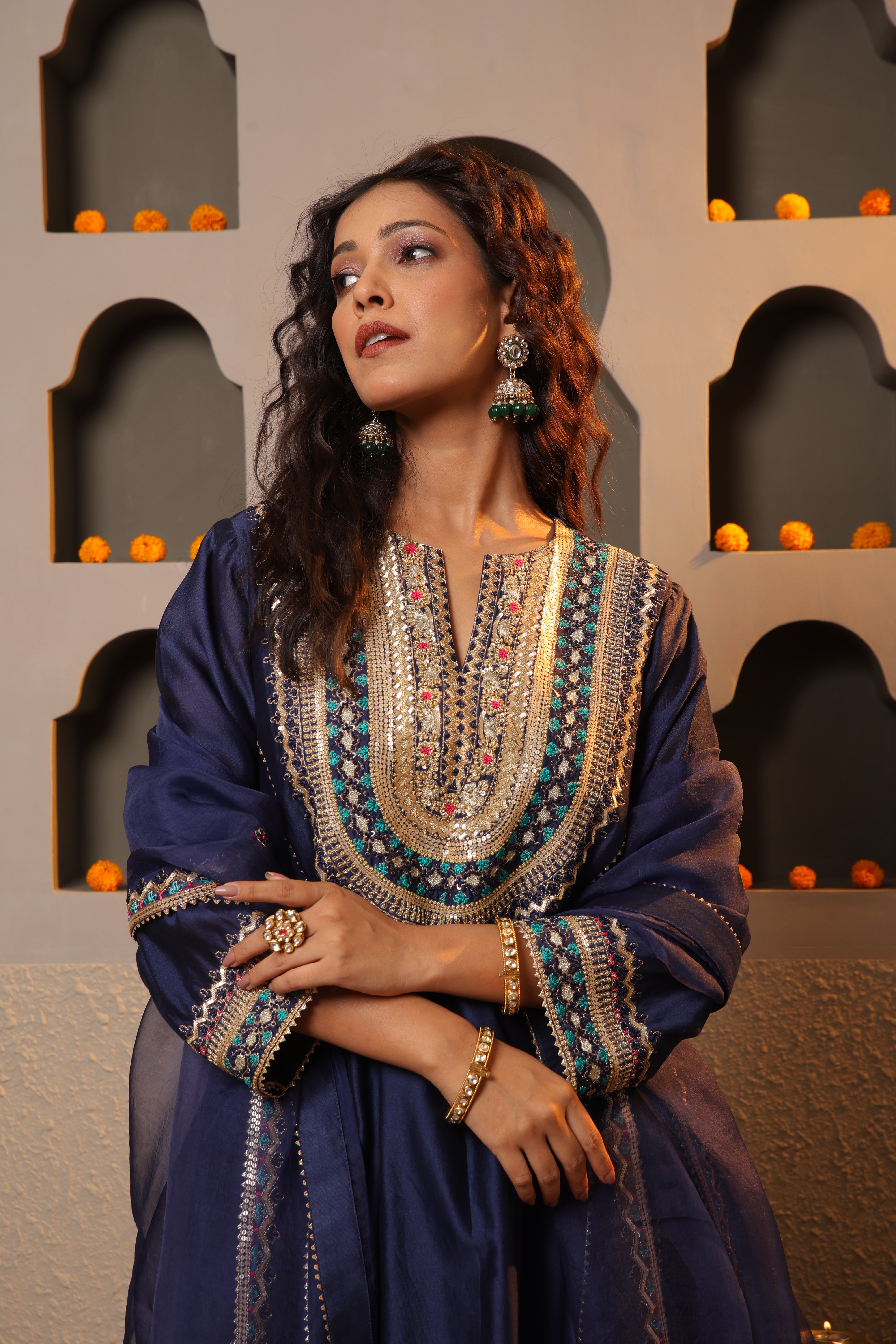 Navy Blue Royalty Embroidered Suit Set