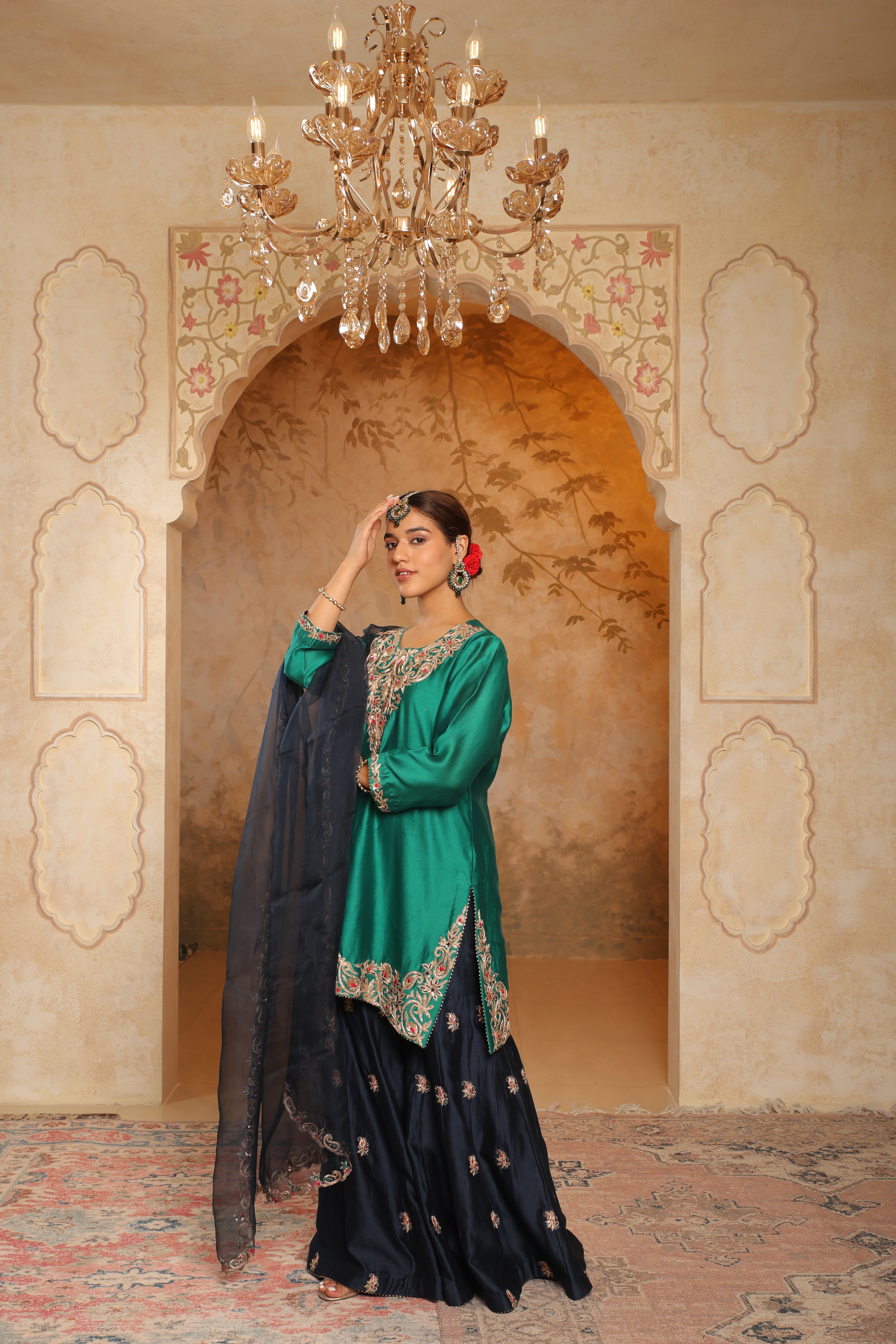 Emerald Green and Navy Blue Sharara Set