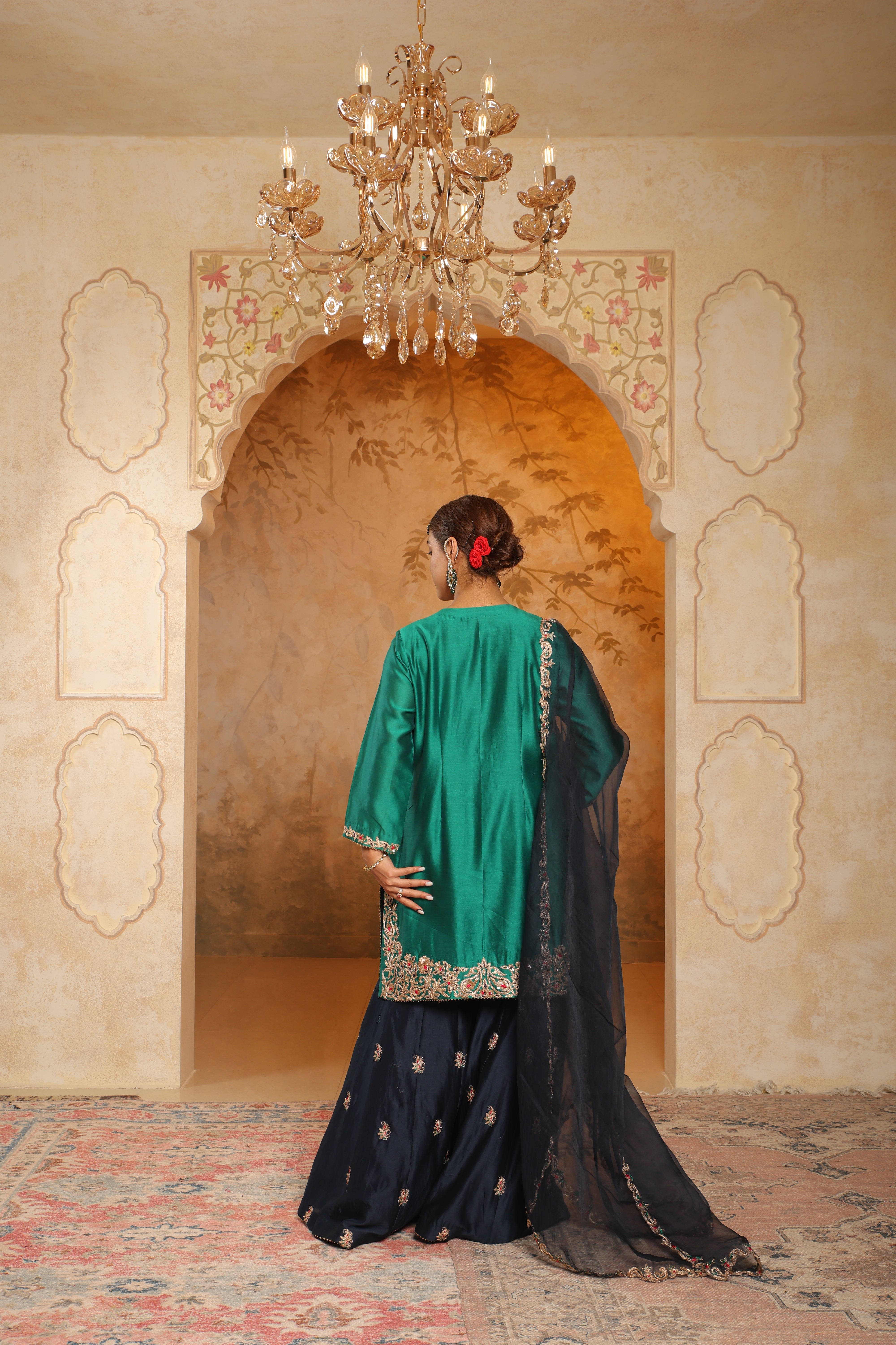 Emerald Green and Navy Blue Sharara Set