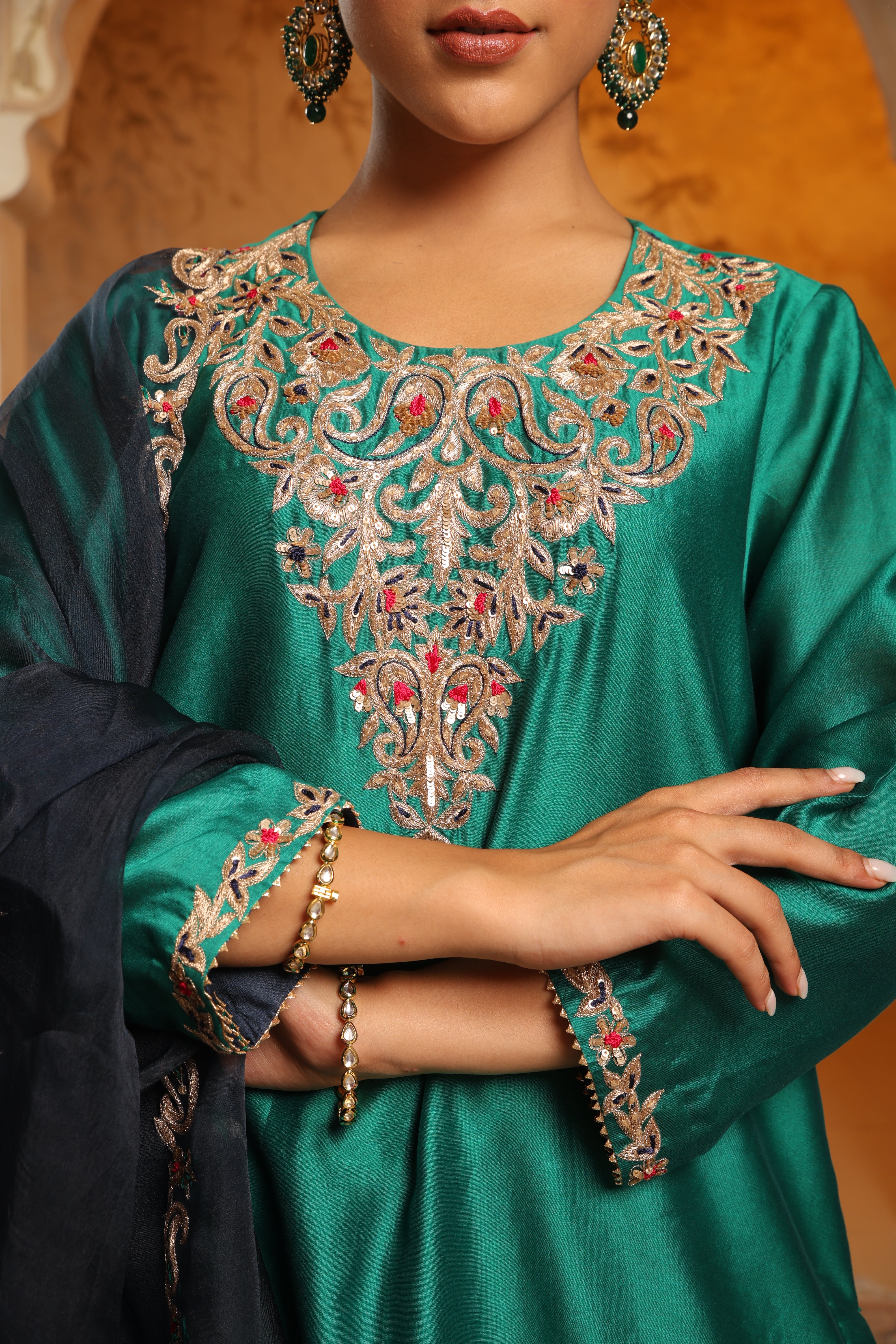 Emerald Green and Navy Blue Sharara Set