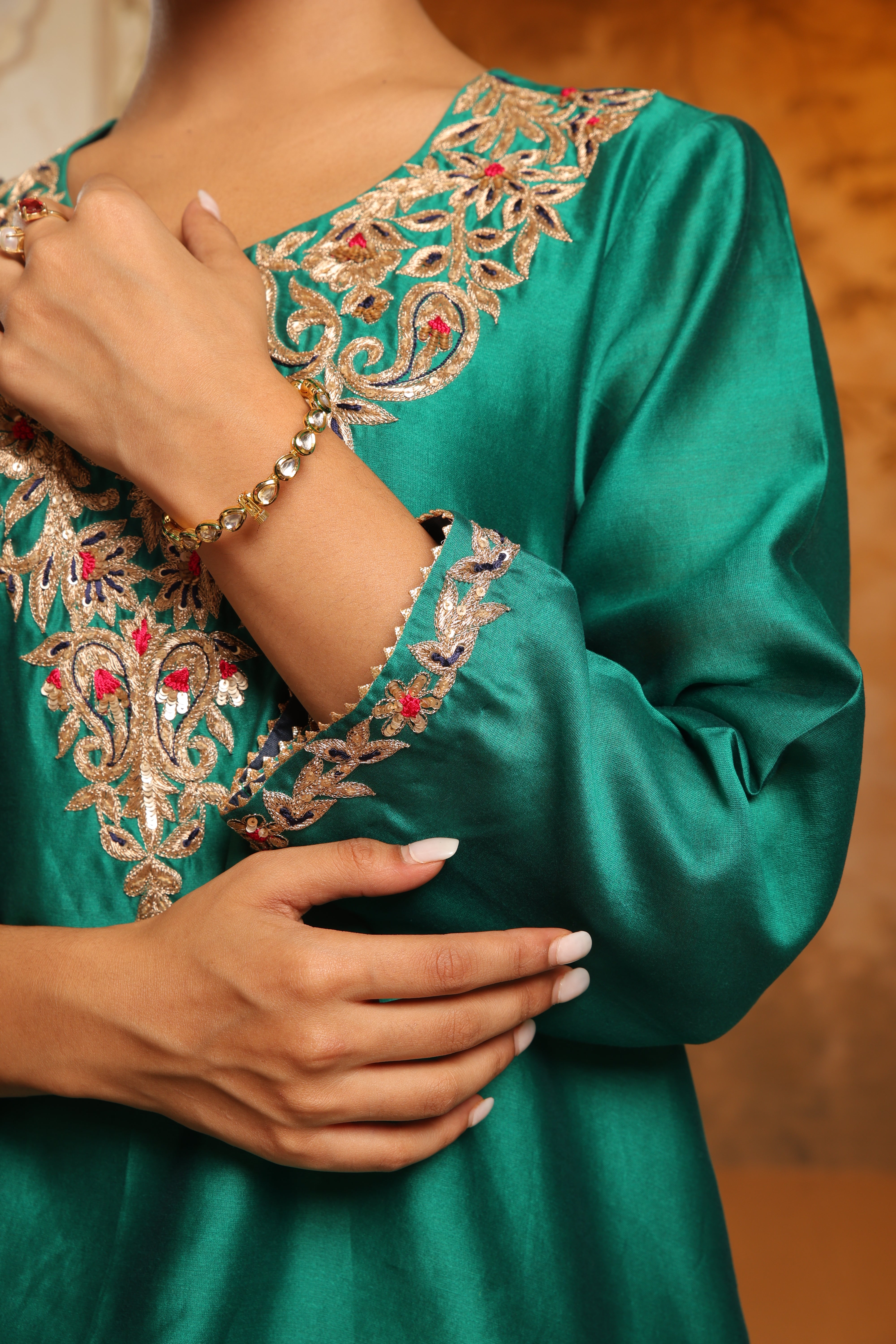 Emerald Green and Navy Blue Sharara Set