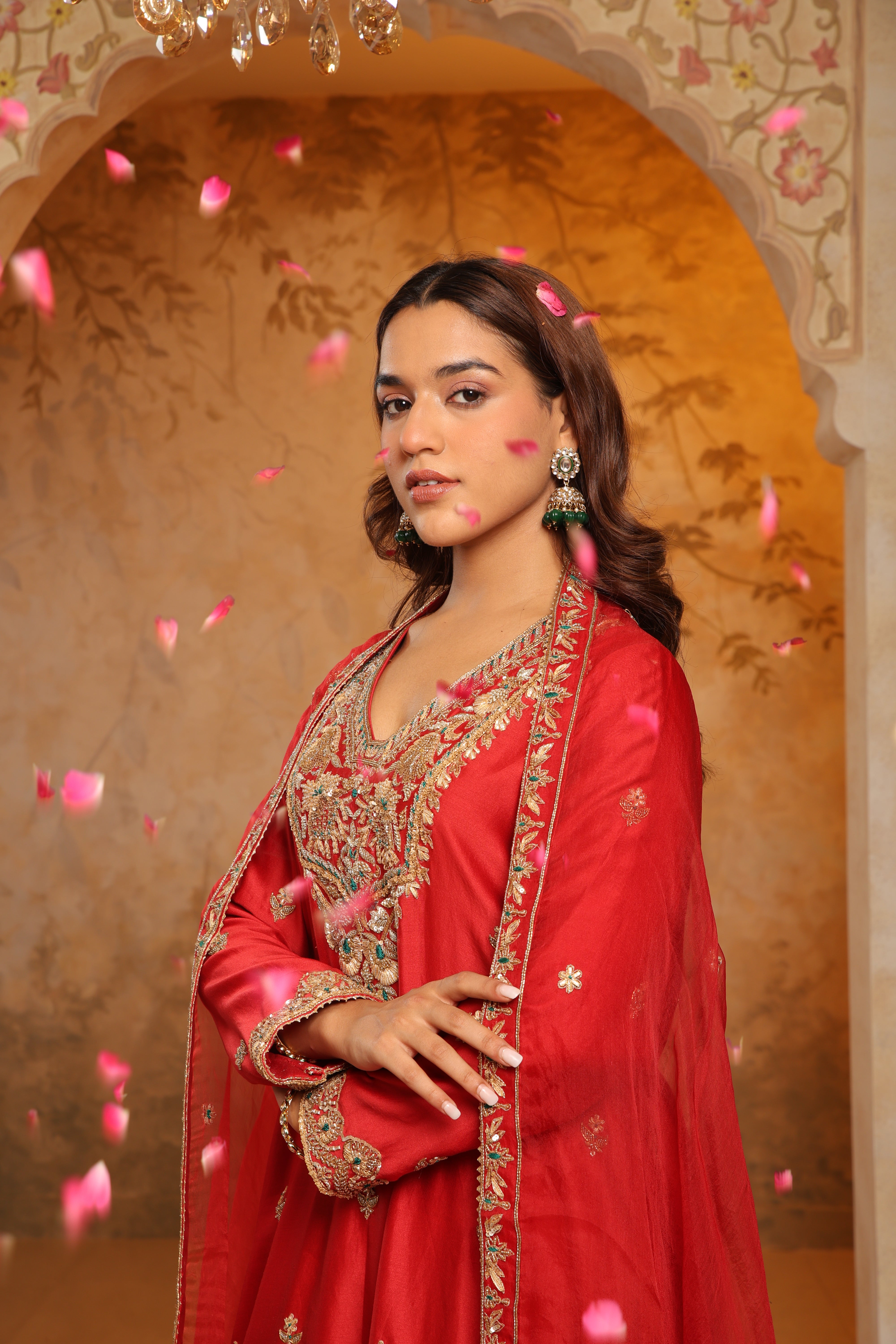 Regal Red Embroidered Sharara Set
