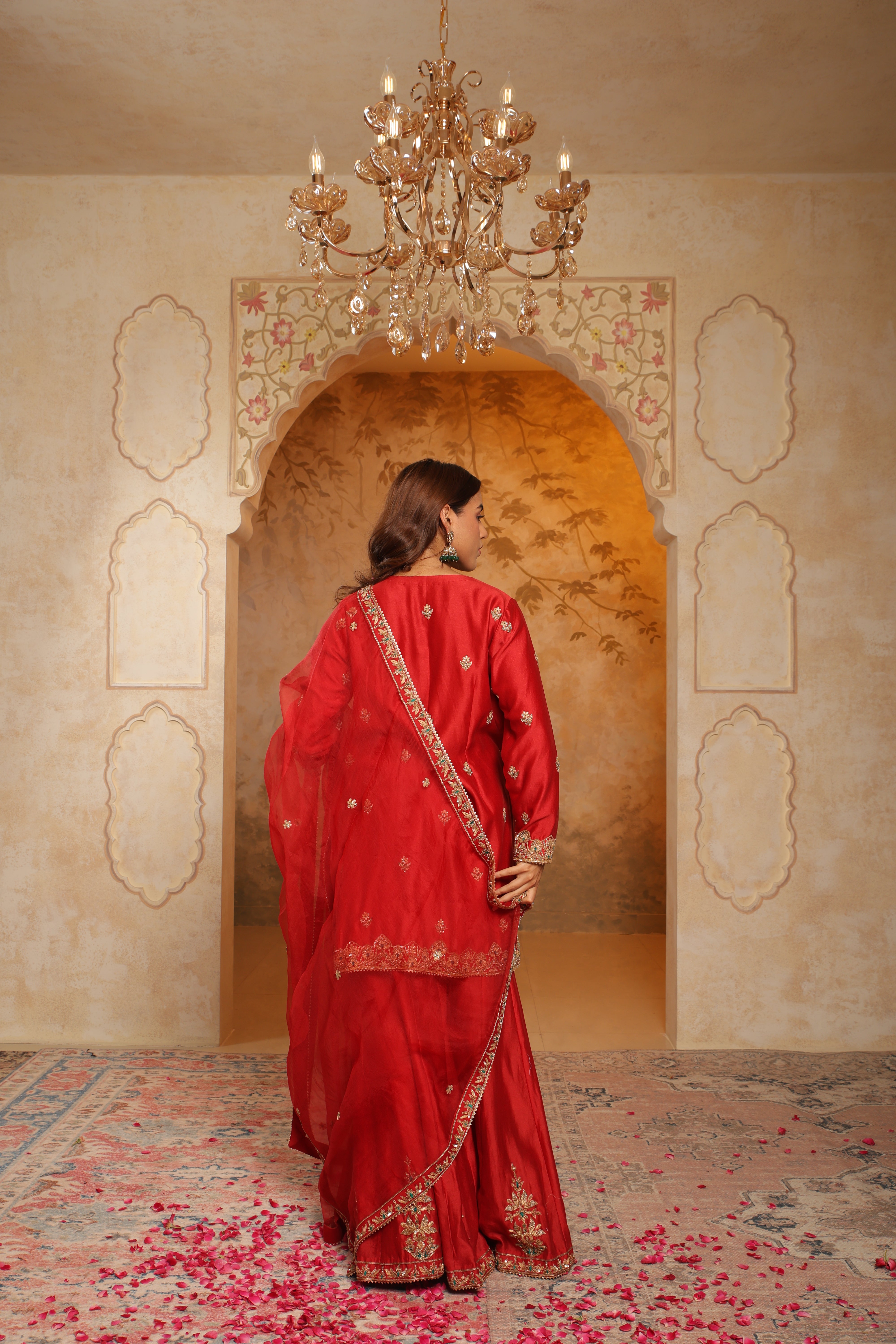 Regal Red Embroidered Sharara Set