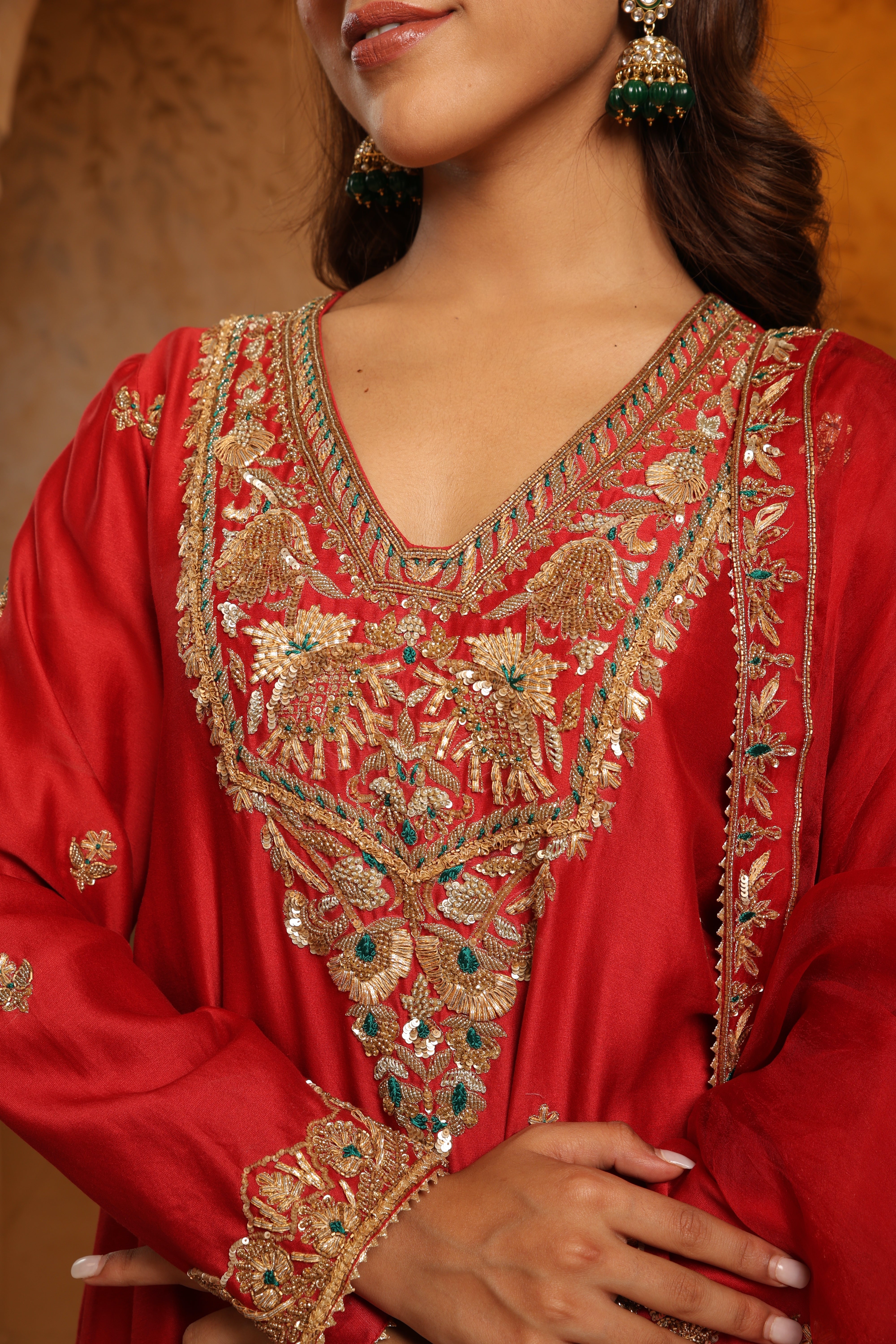 Regal Red Embroidered Sharara Set