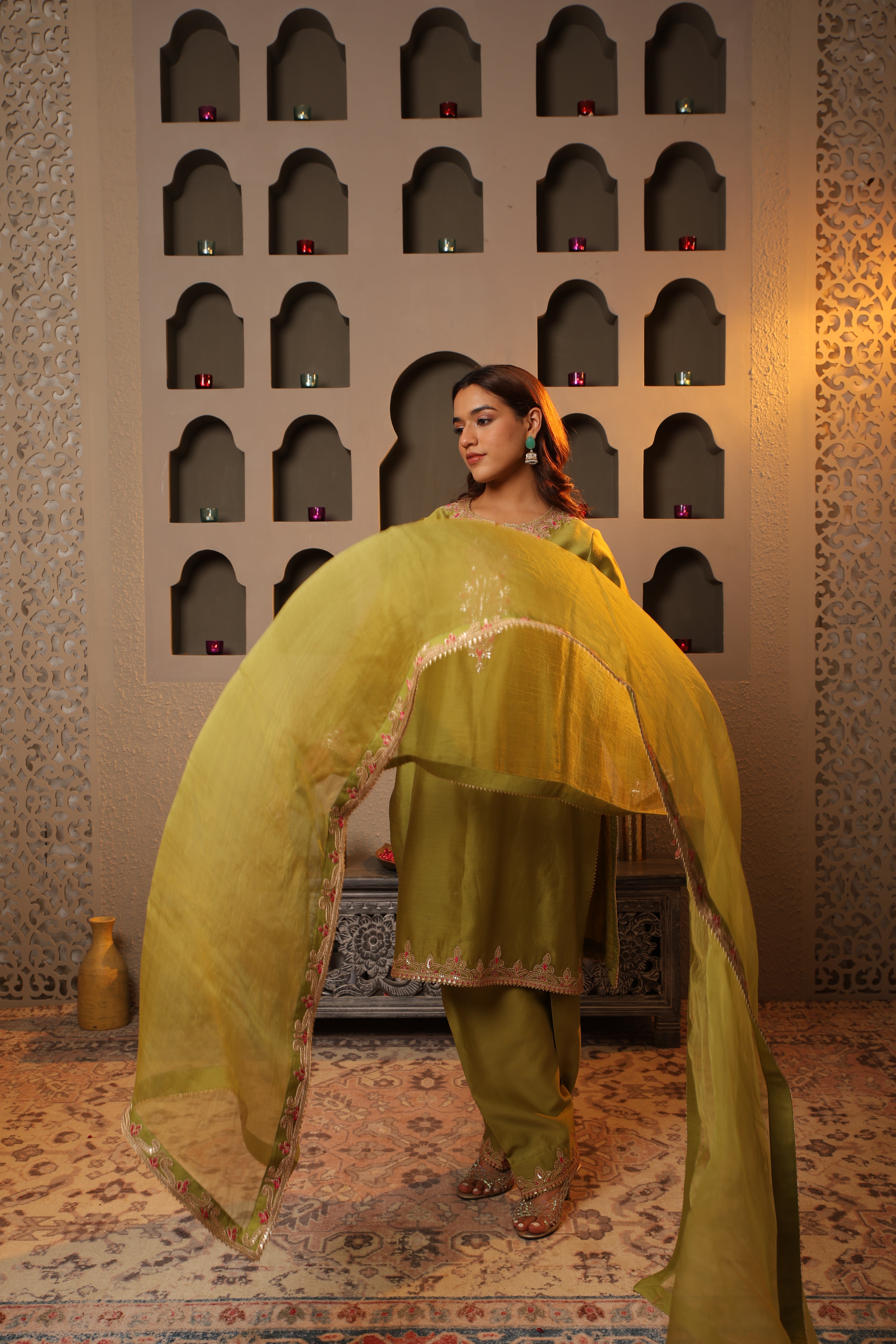 Green Embroidered Salwar Kameez Set