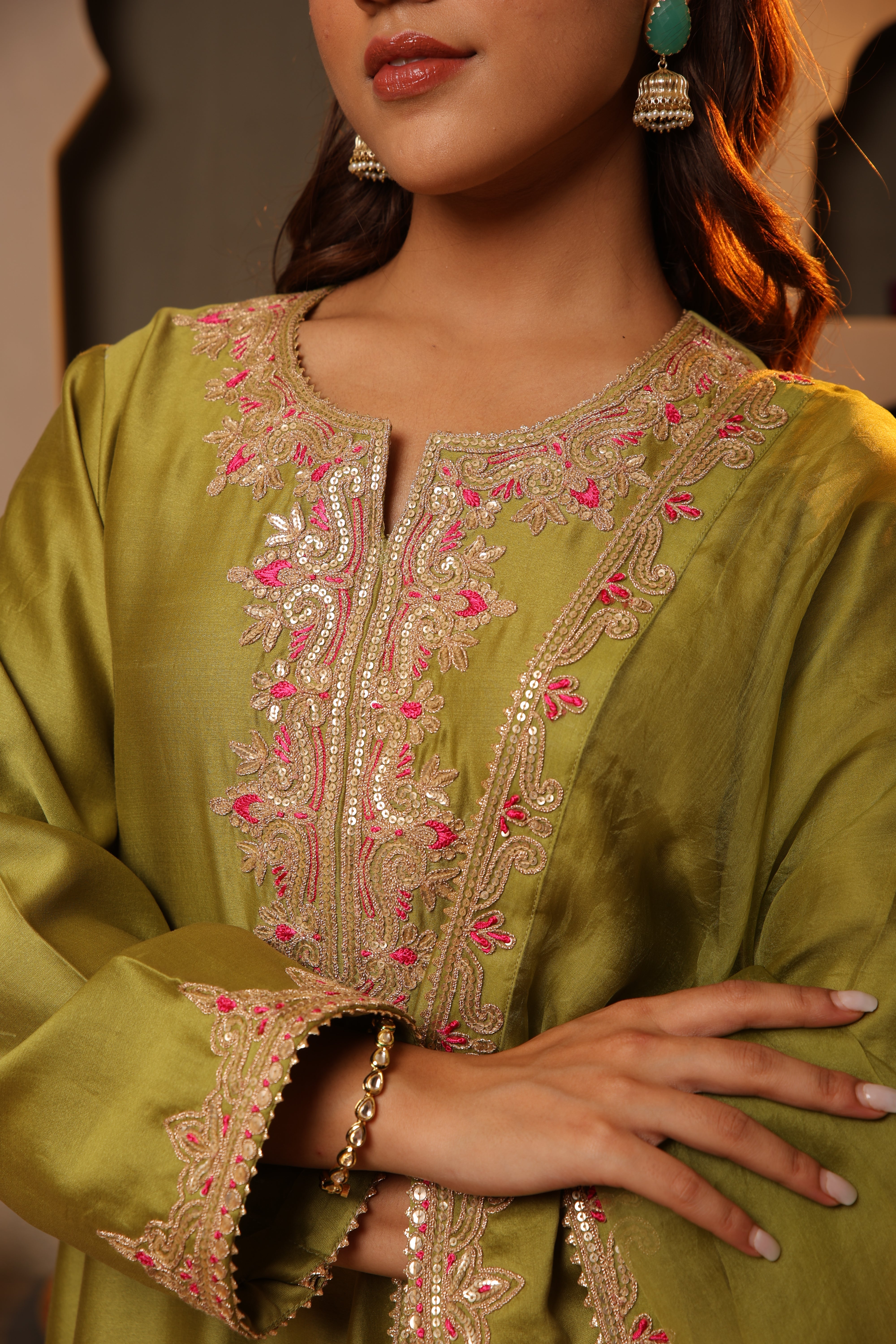 Green Embroidered Salwar Kameez Set