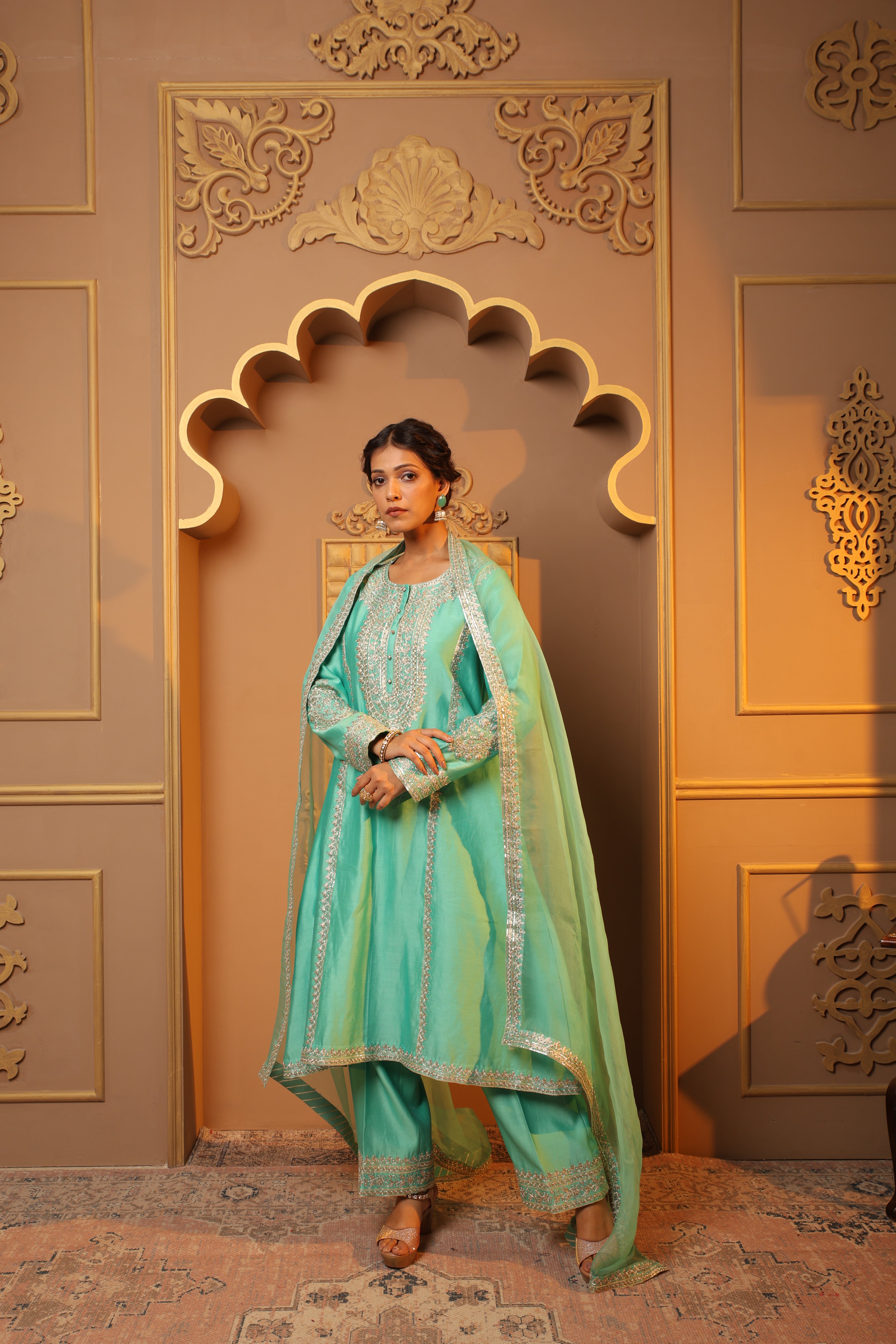 Turquoise Embroidered Salwar Kameez Set
