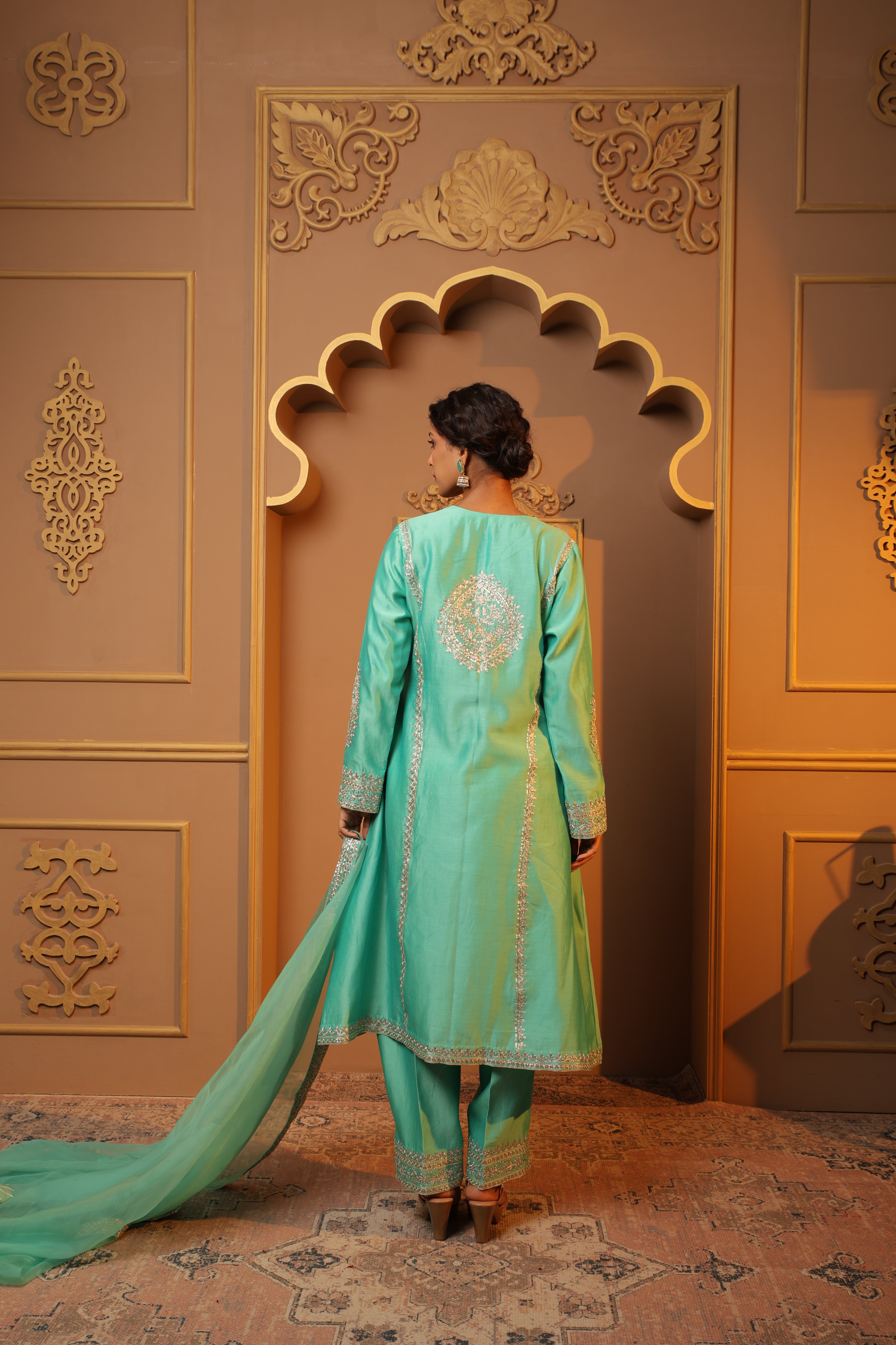 Turquoise Embroidered Salwar Kameez Set