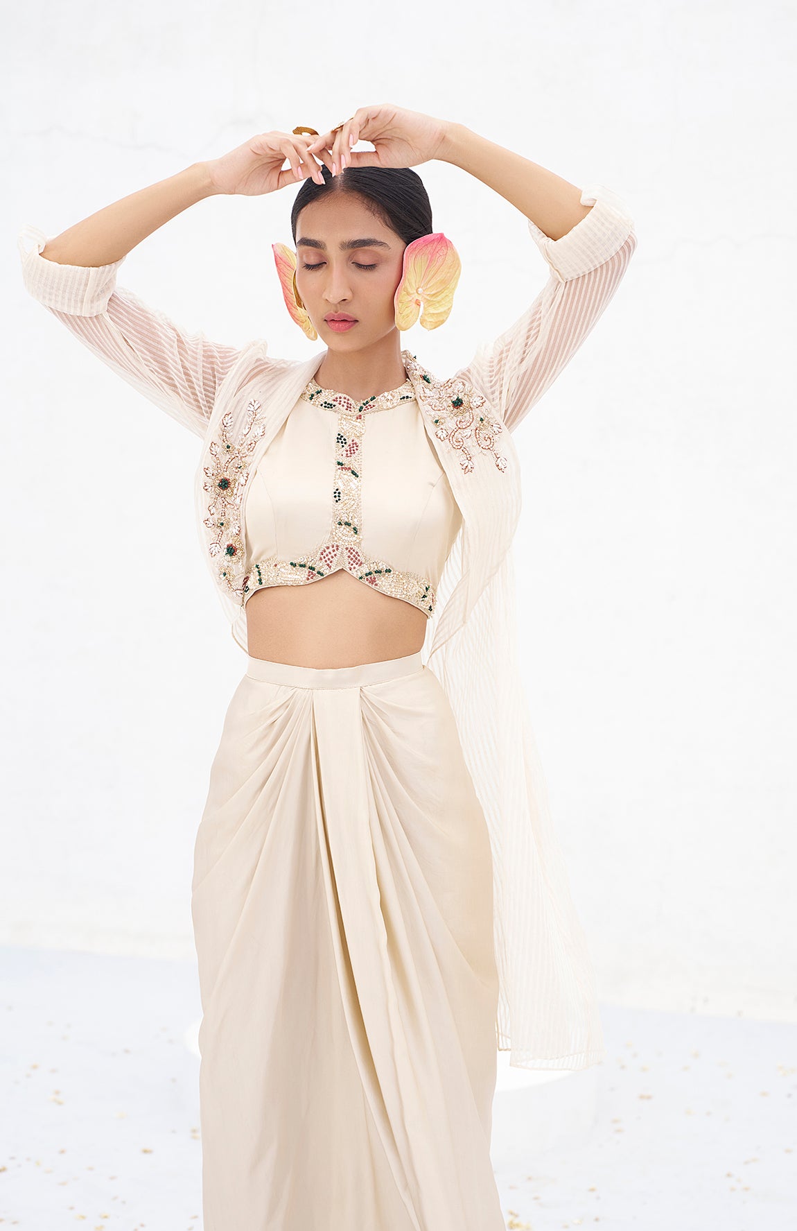 Haimavati- Draped skirt and cape set S