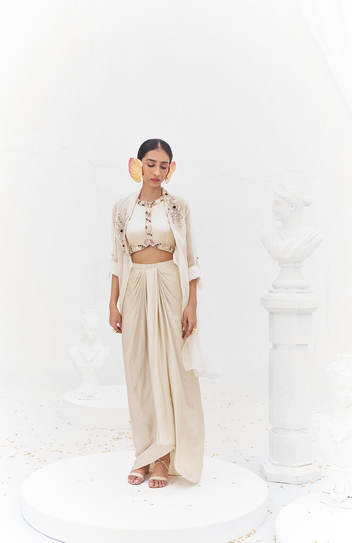 Haimavati- Draped skirt and cape set S