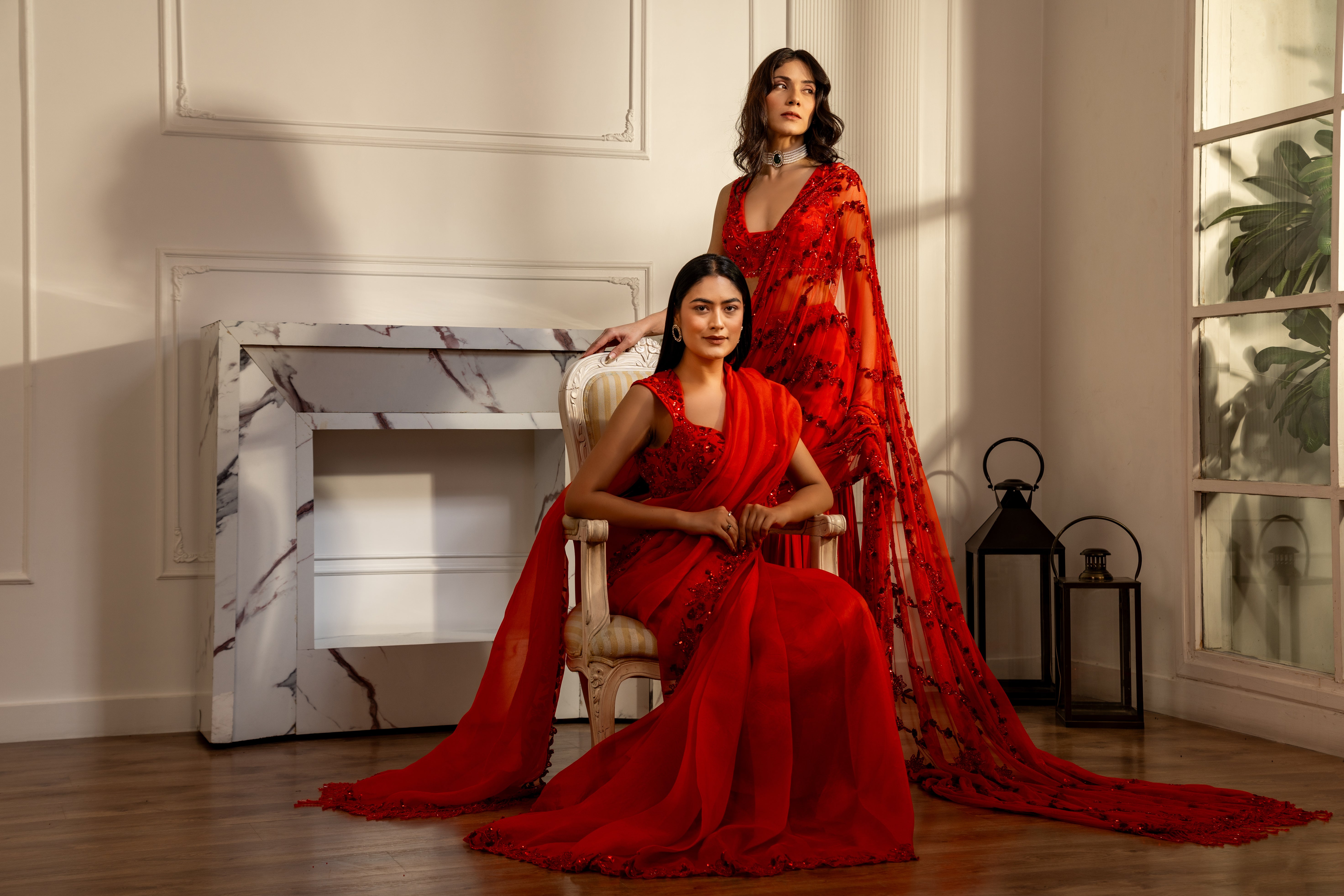 Crimson Cascade Saree