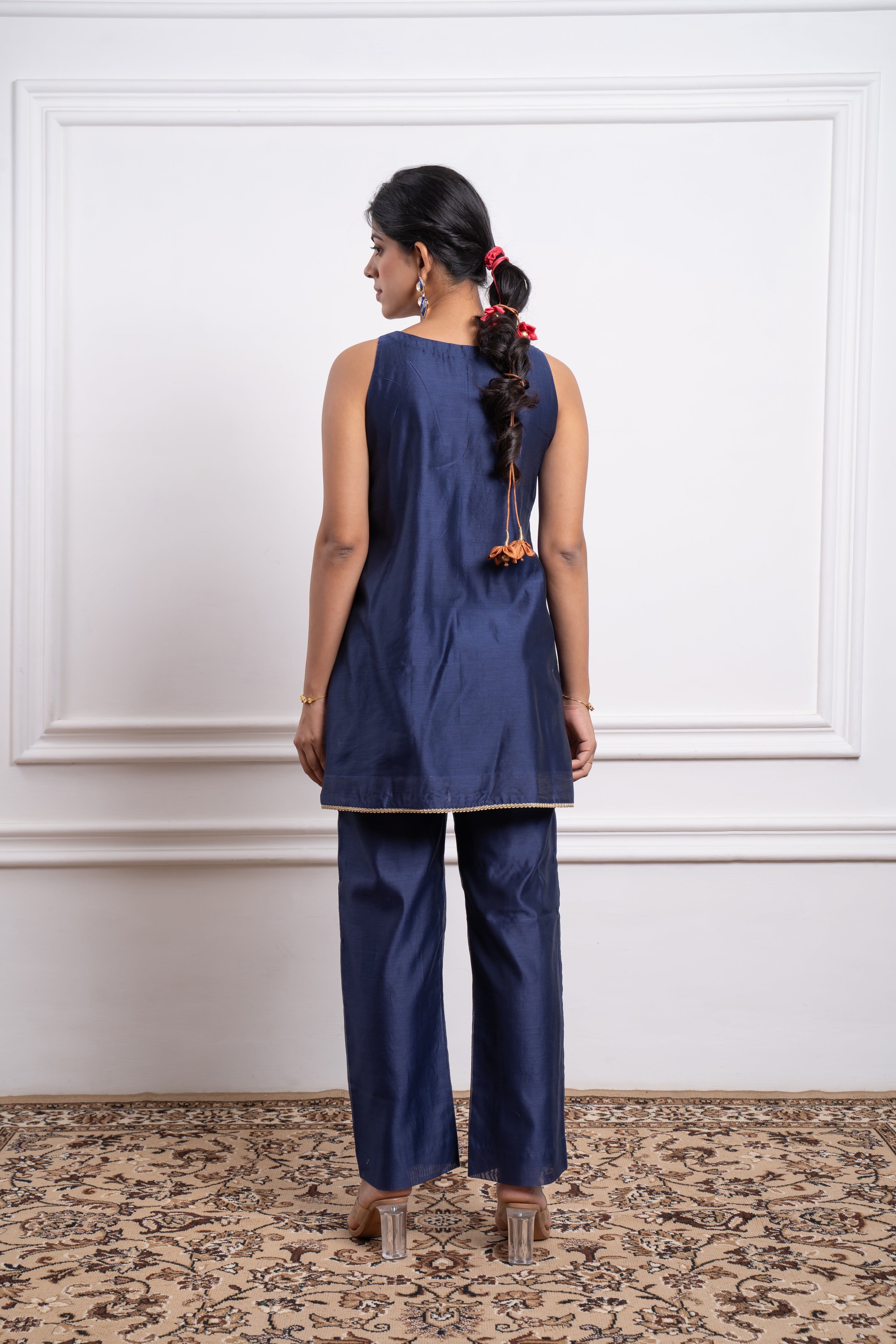 Embroidered Coordinate Set in Blue Chanderi Handloom
