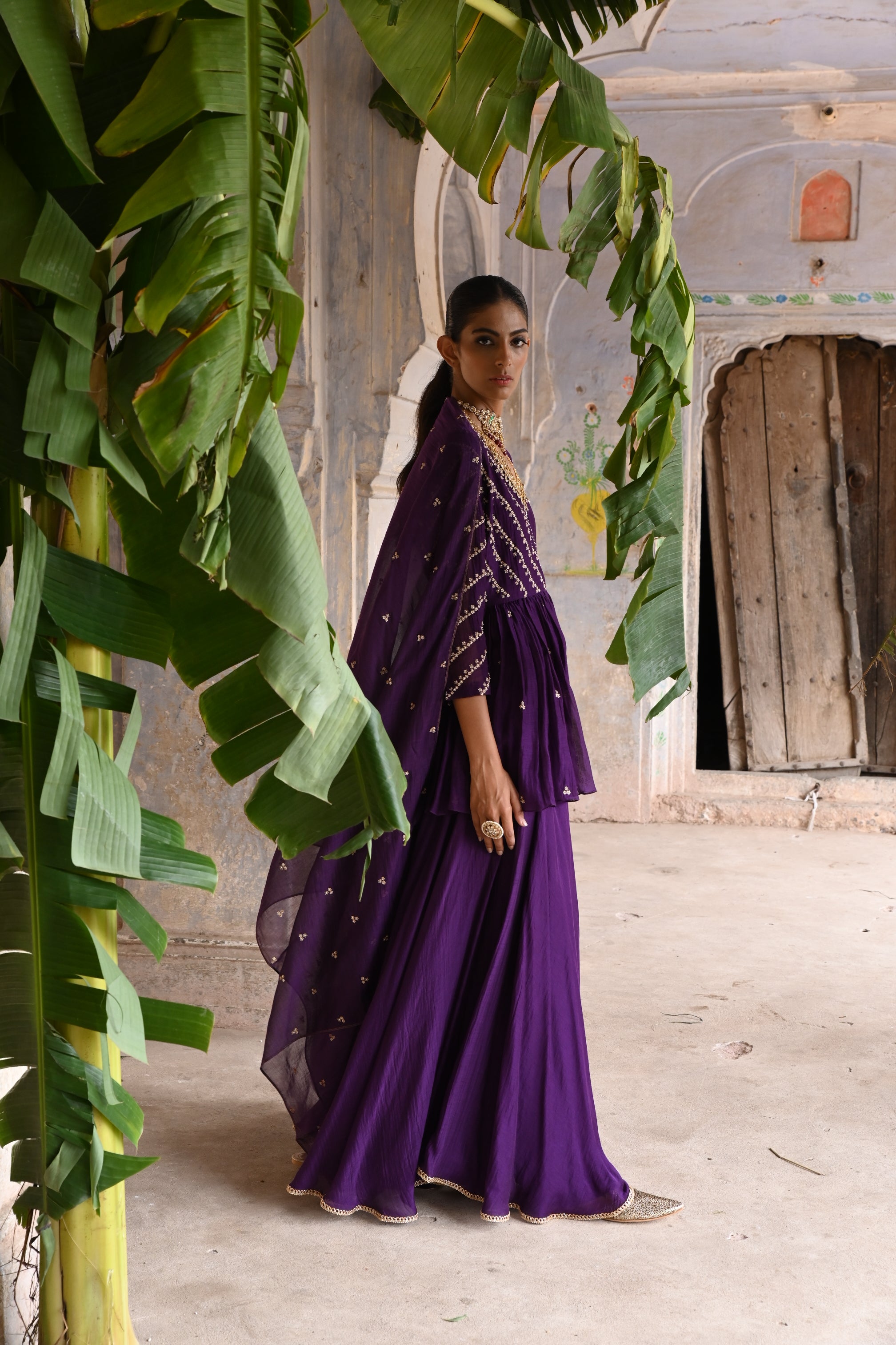 Aubergine peplum set
