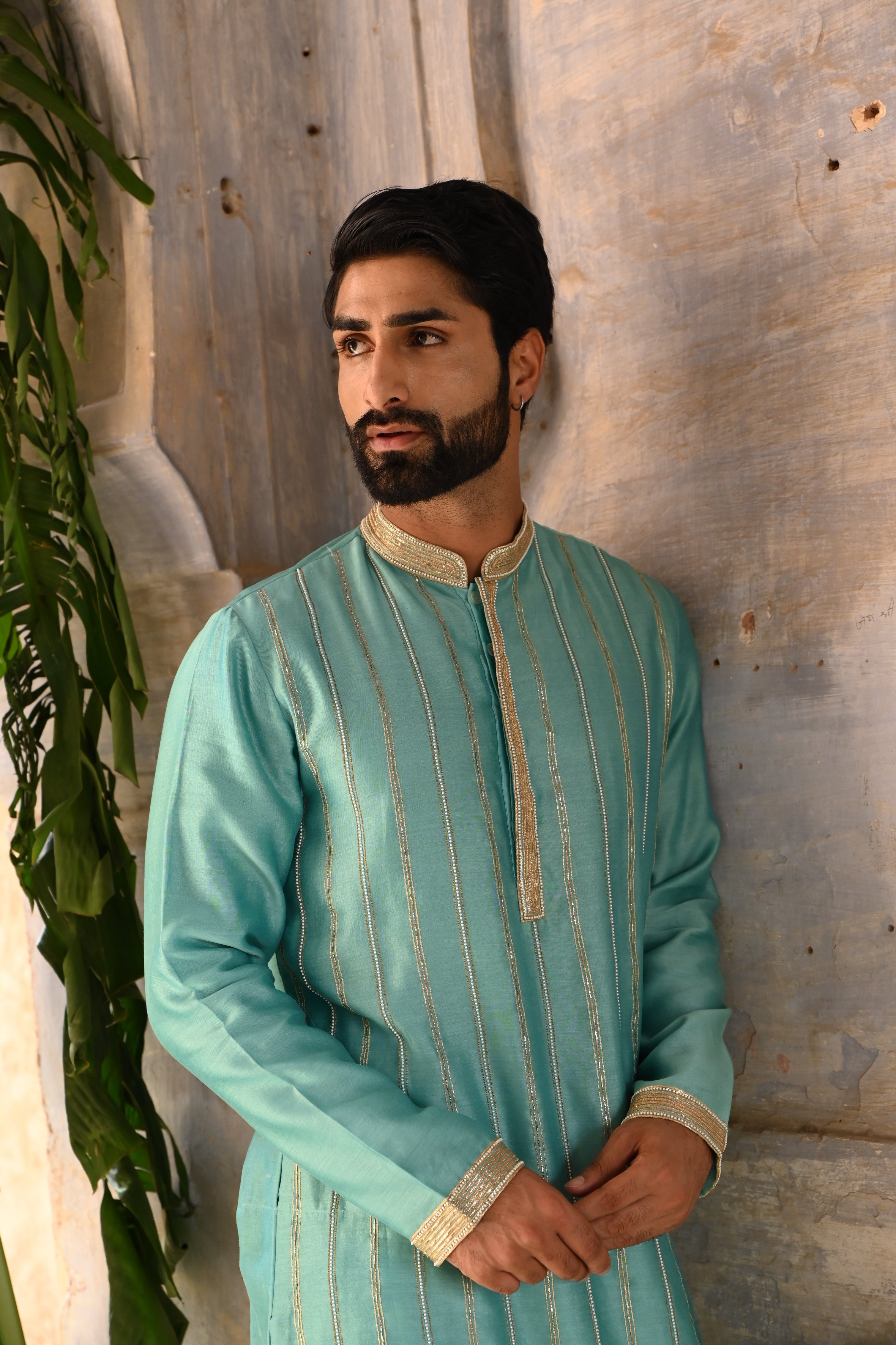 Powder blue mens kurta set