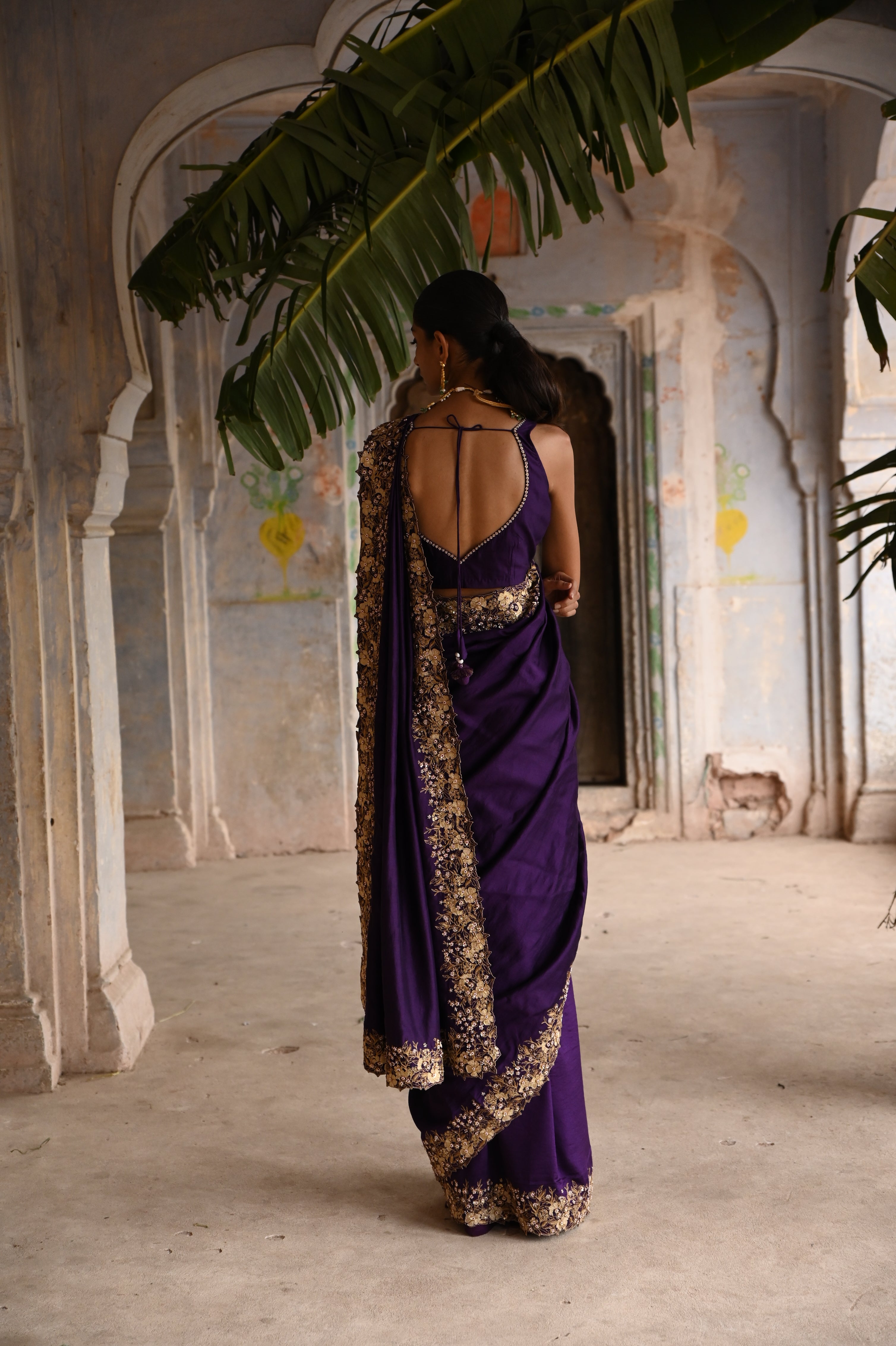 Aubergine saree with blouse