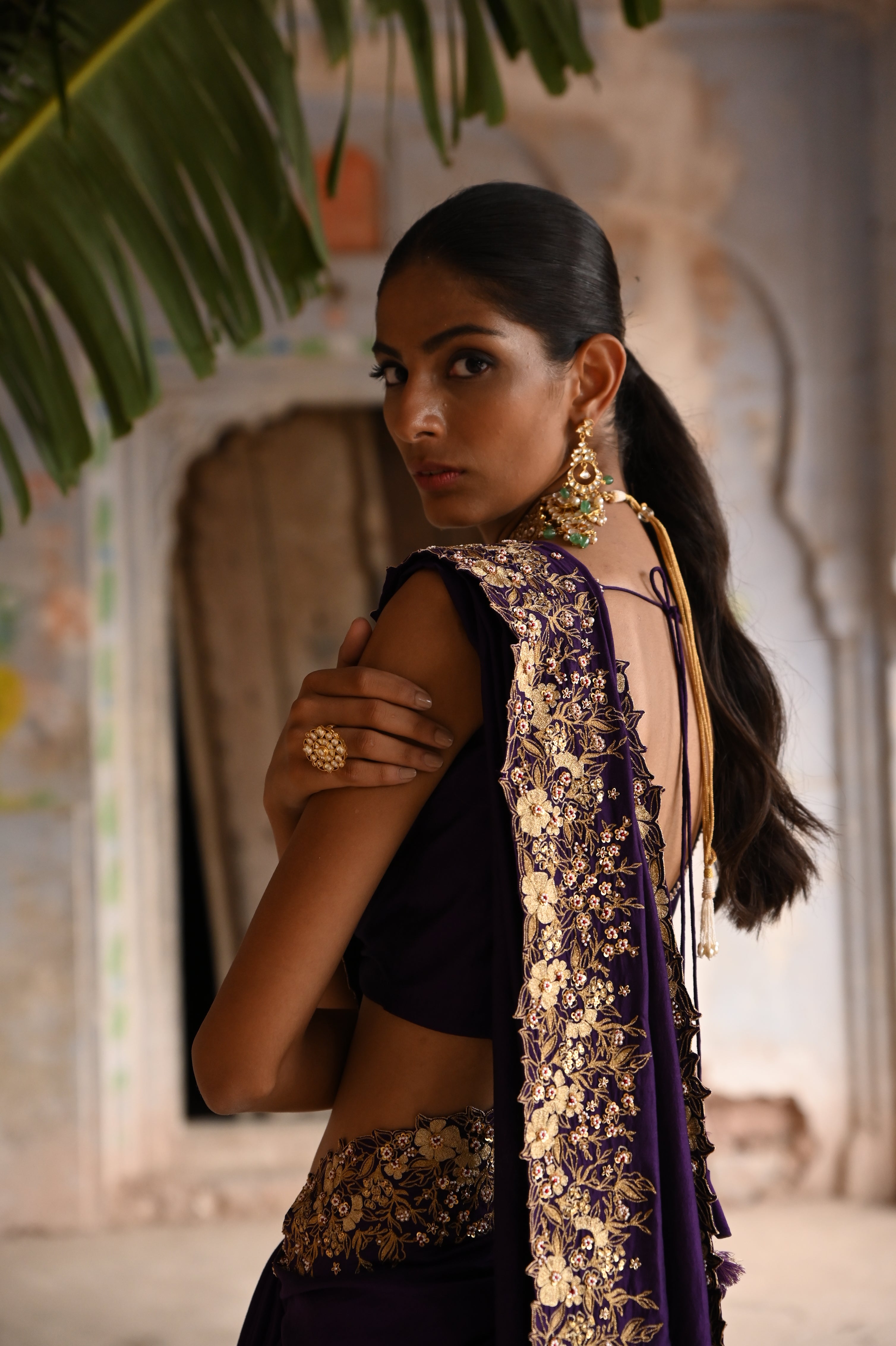 Aubergine saree with blouse