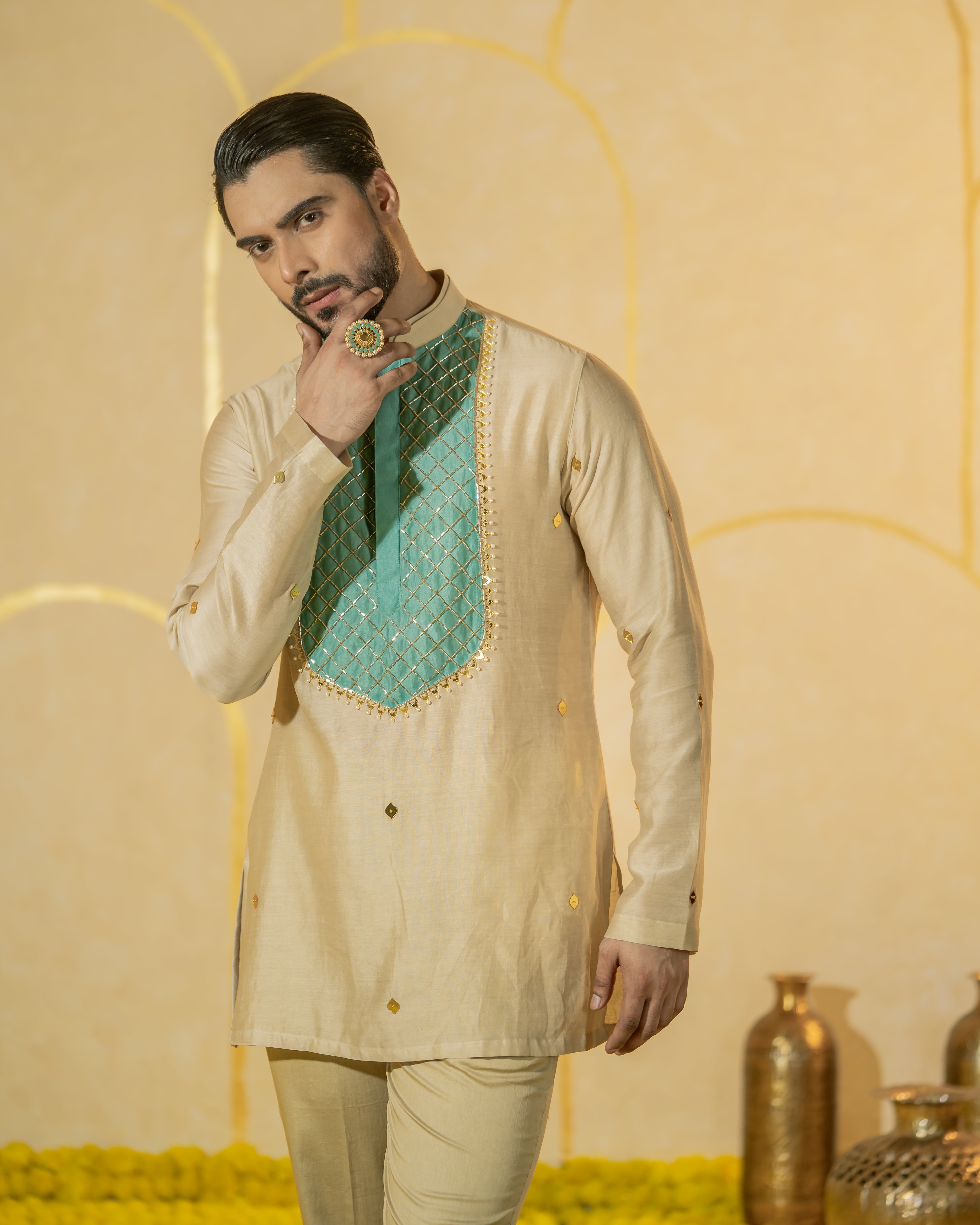Turquoise Patch Short kurta set