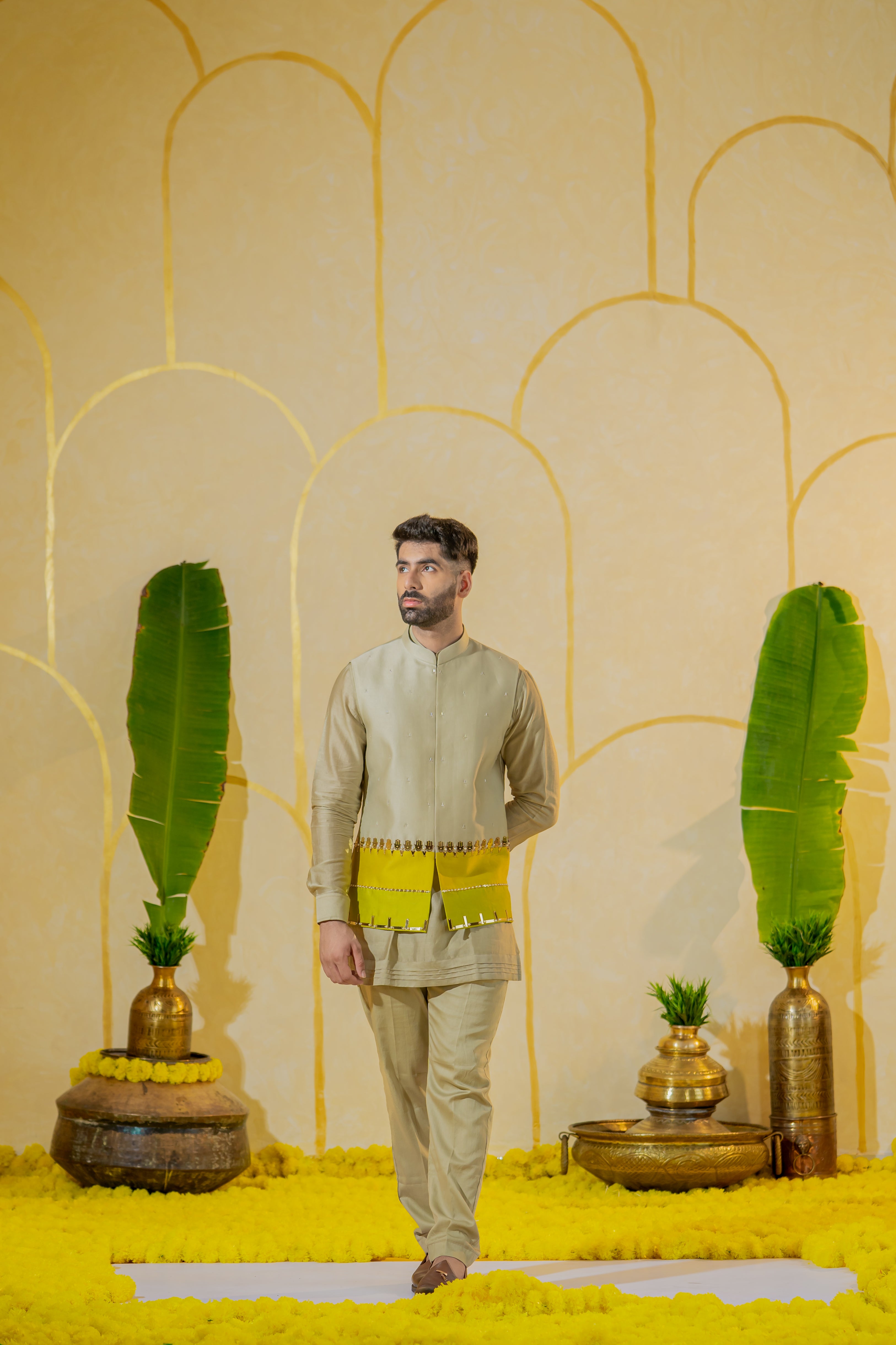 Ivory shirt-parallel pant set