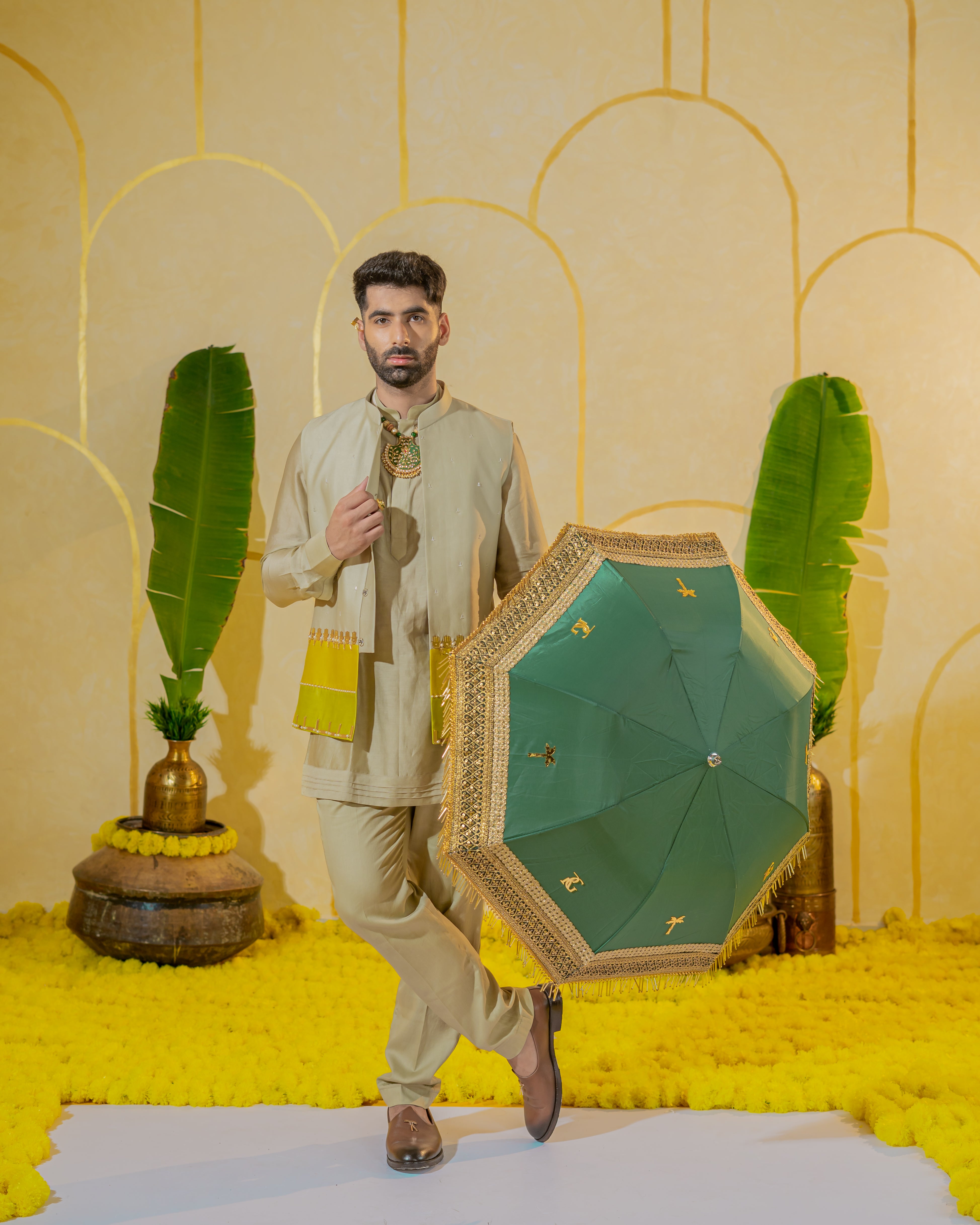 Khaki warm short kurta set