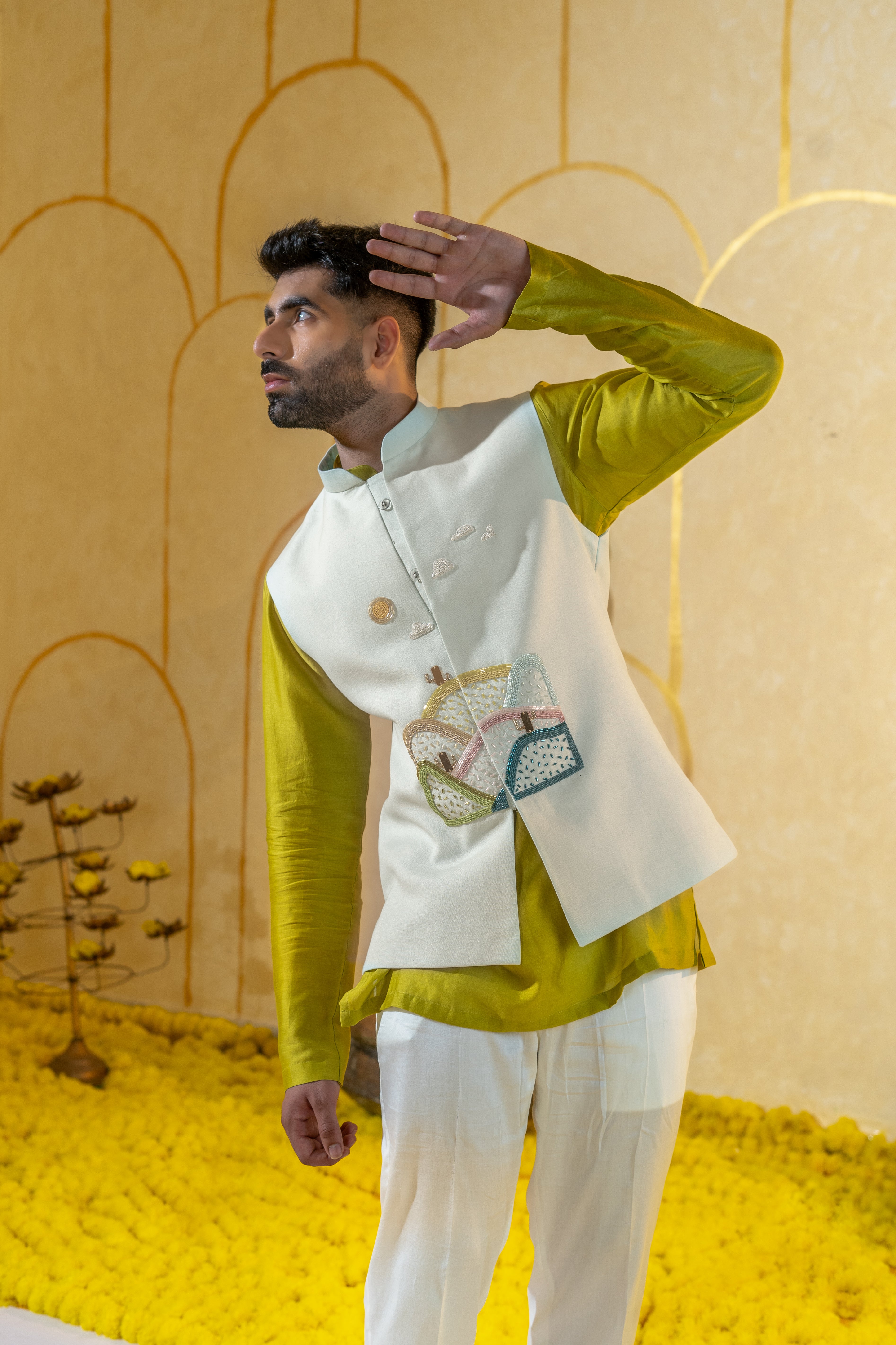 Green Pleat kurta set