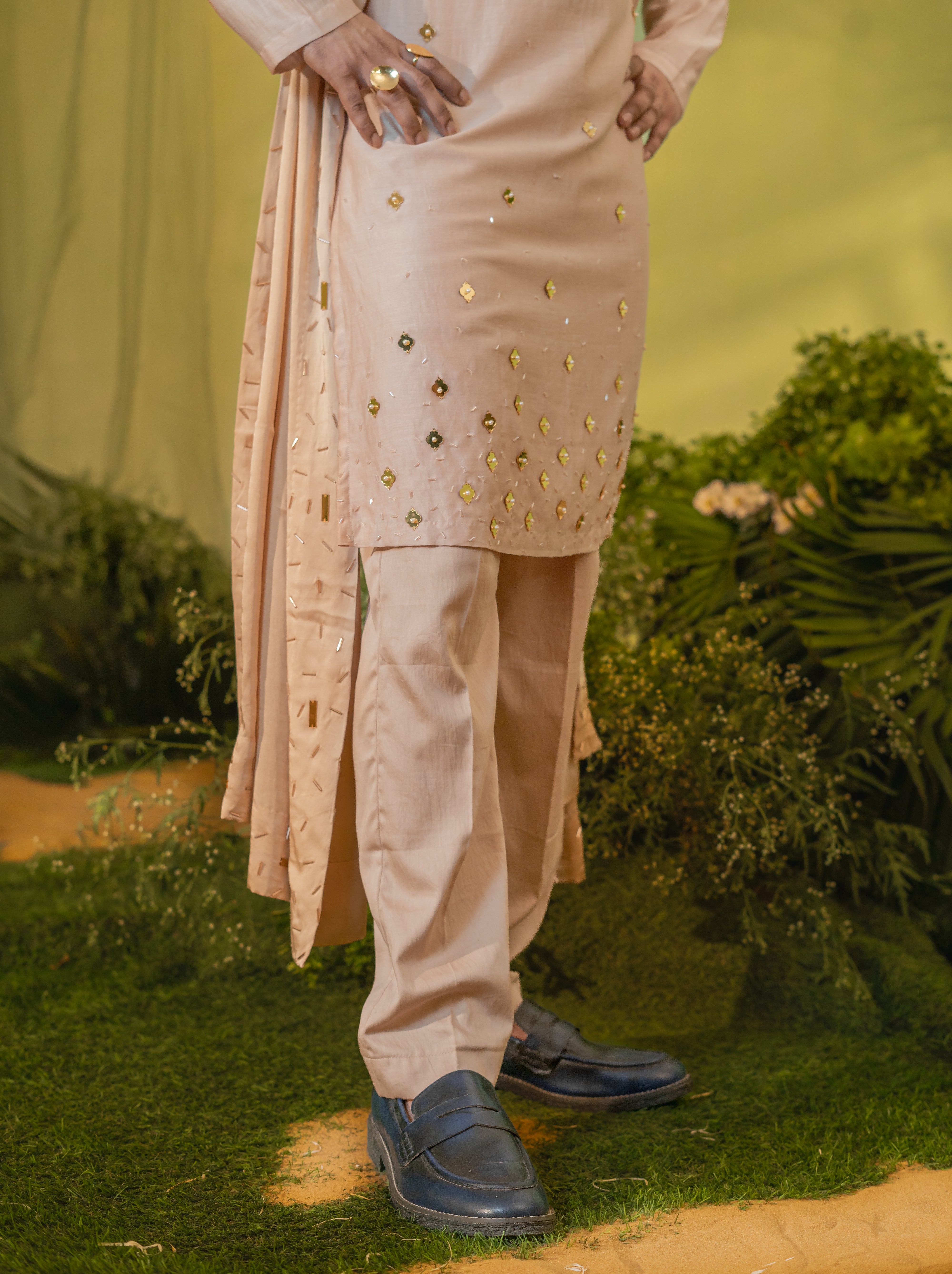 Peach Gold Chheta Long Kurta set