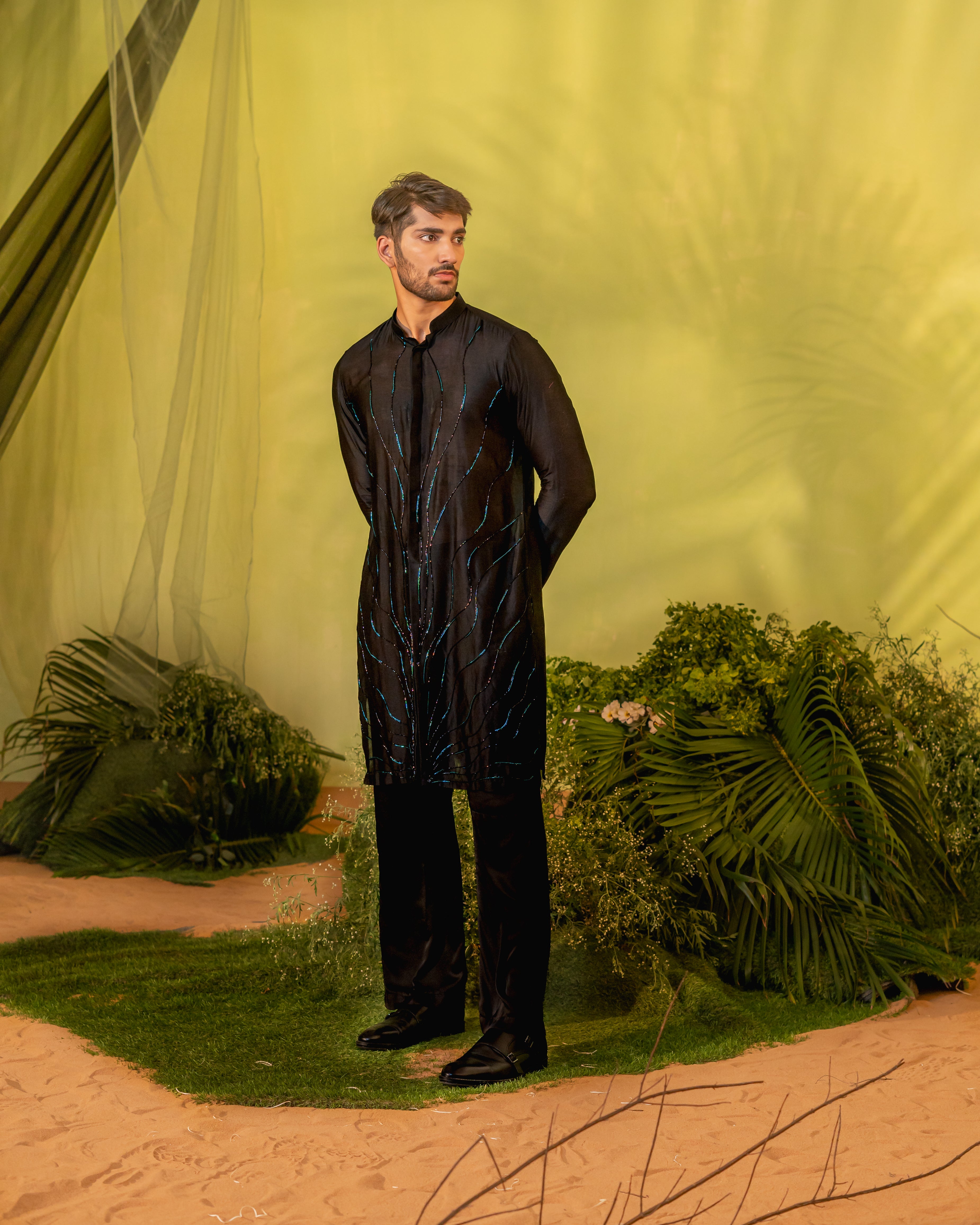 Black Electric Long kurta set