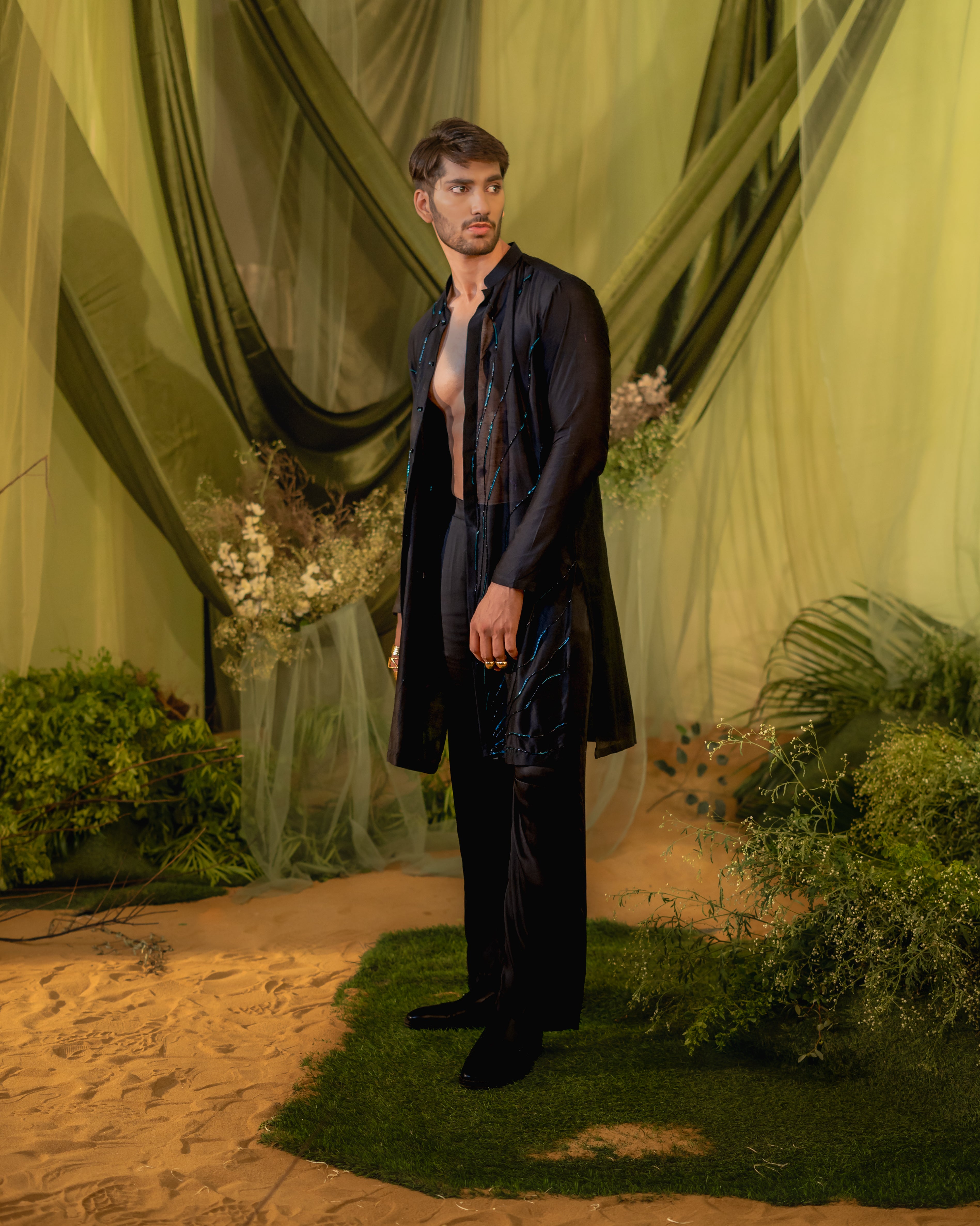Black Electric Long kurta set