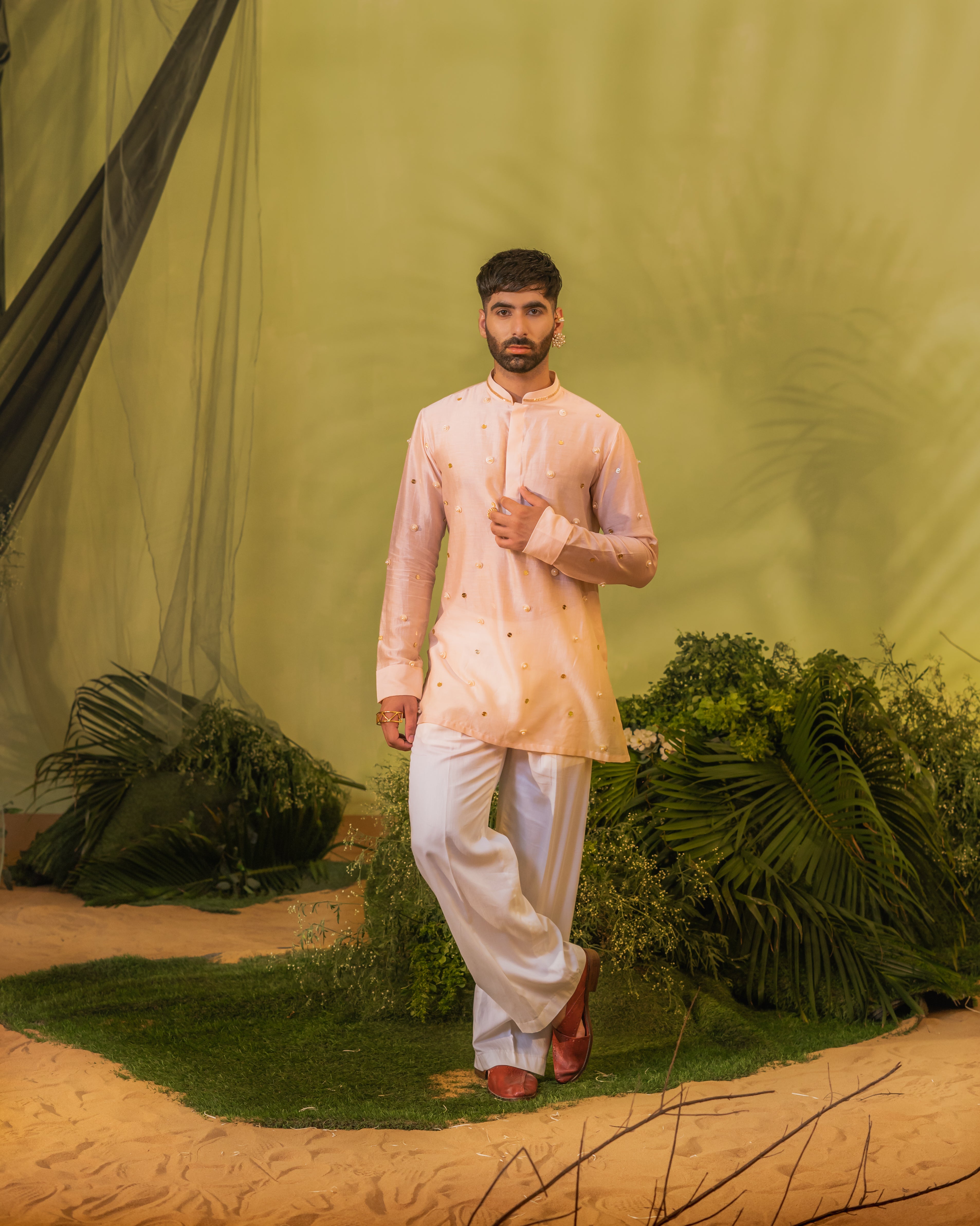 Moti Booti Button Short kurta set