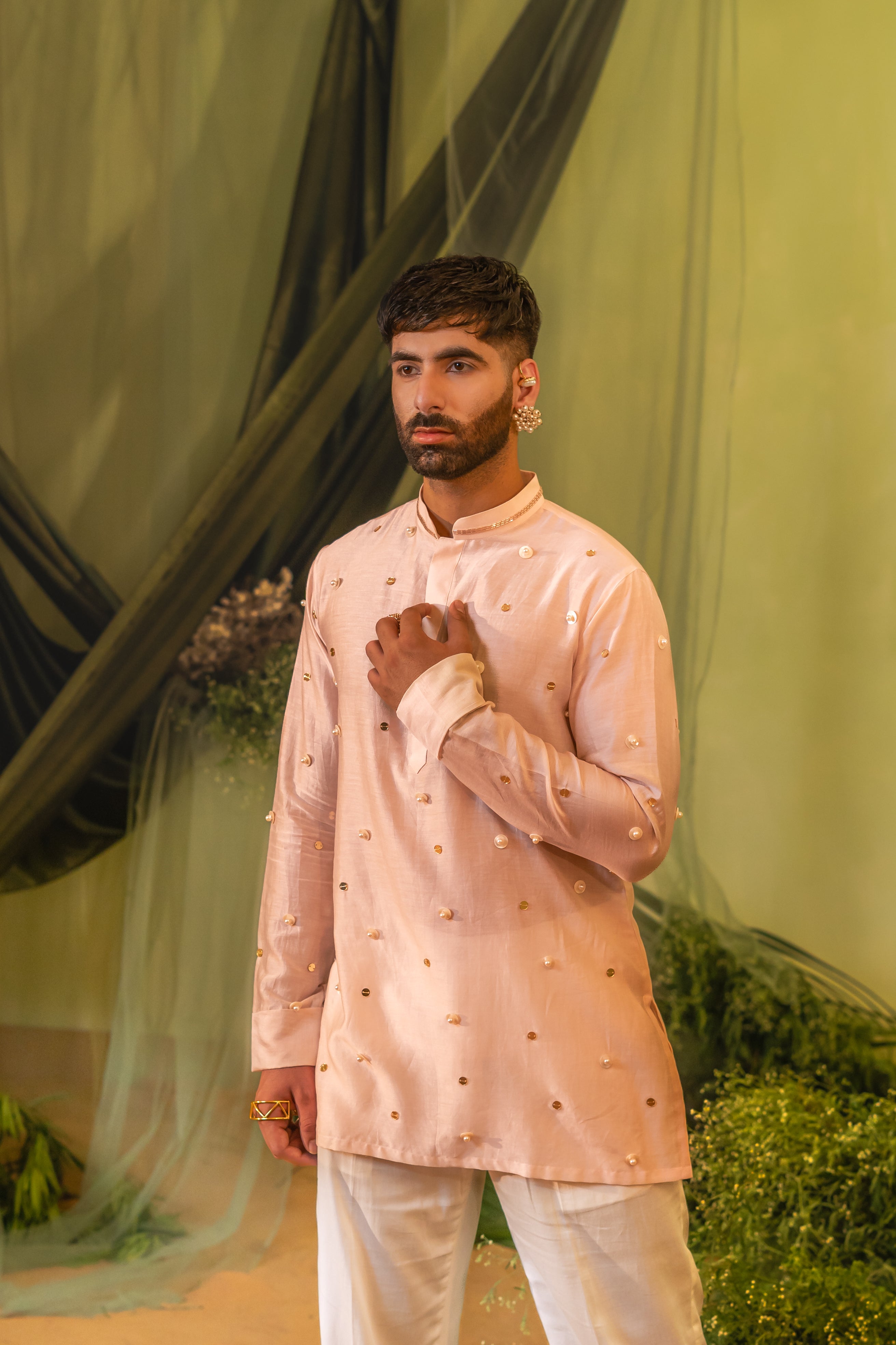 Moti Booti Button Short kurta set