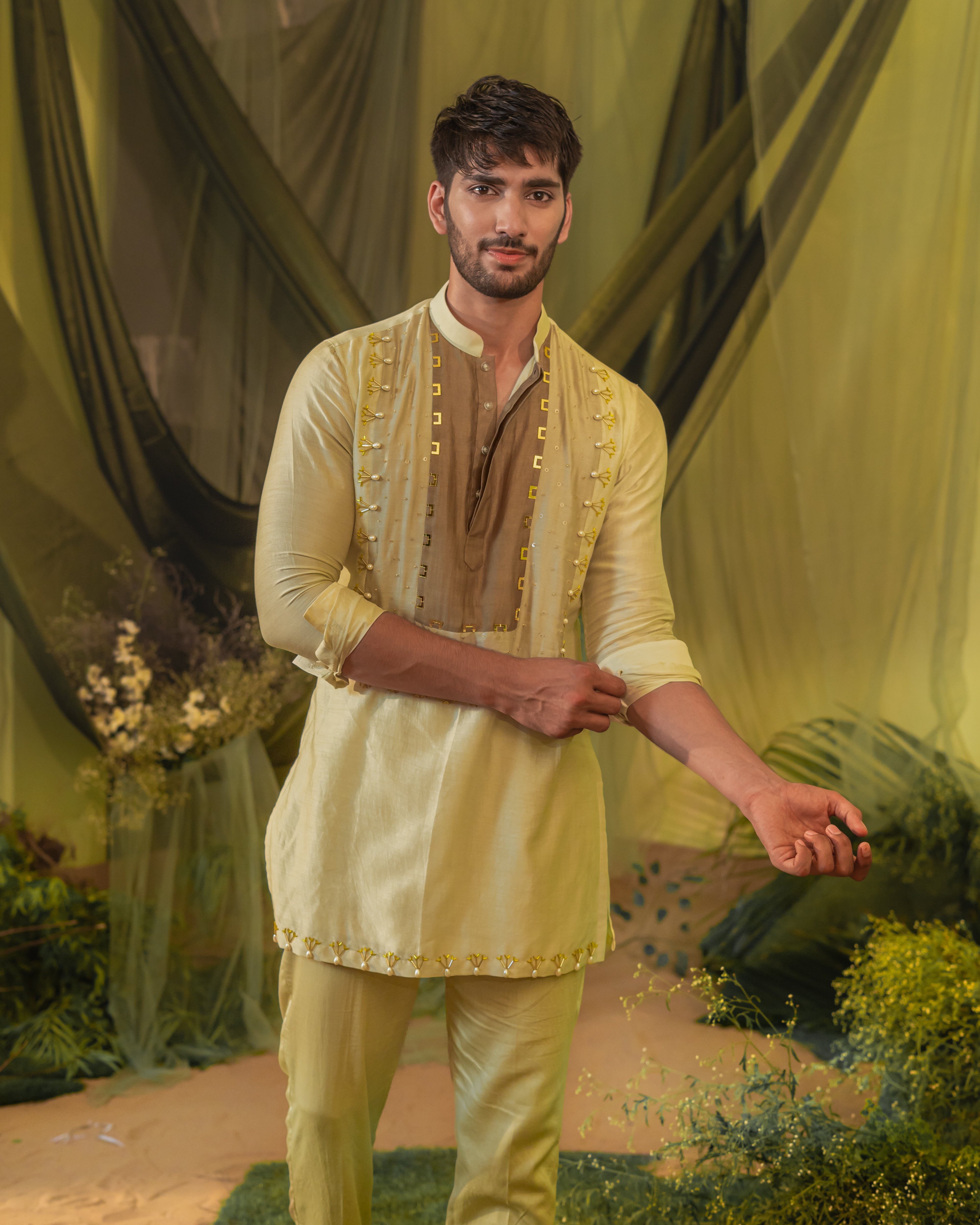 Brown Patch Short kurta set