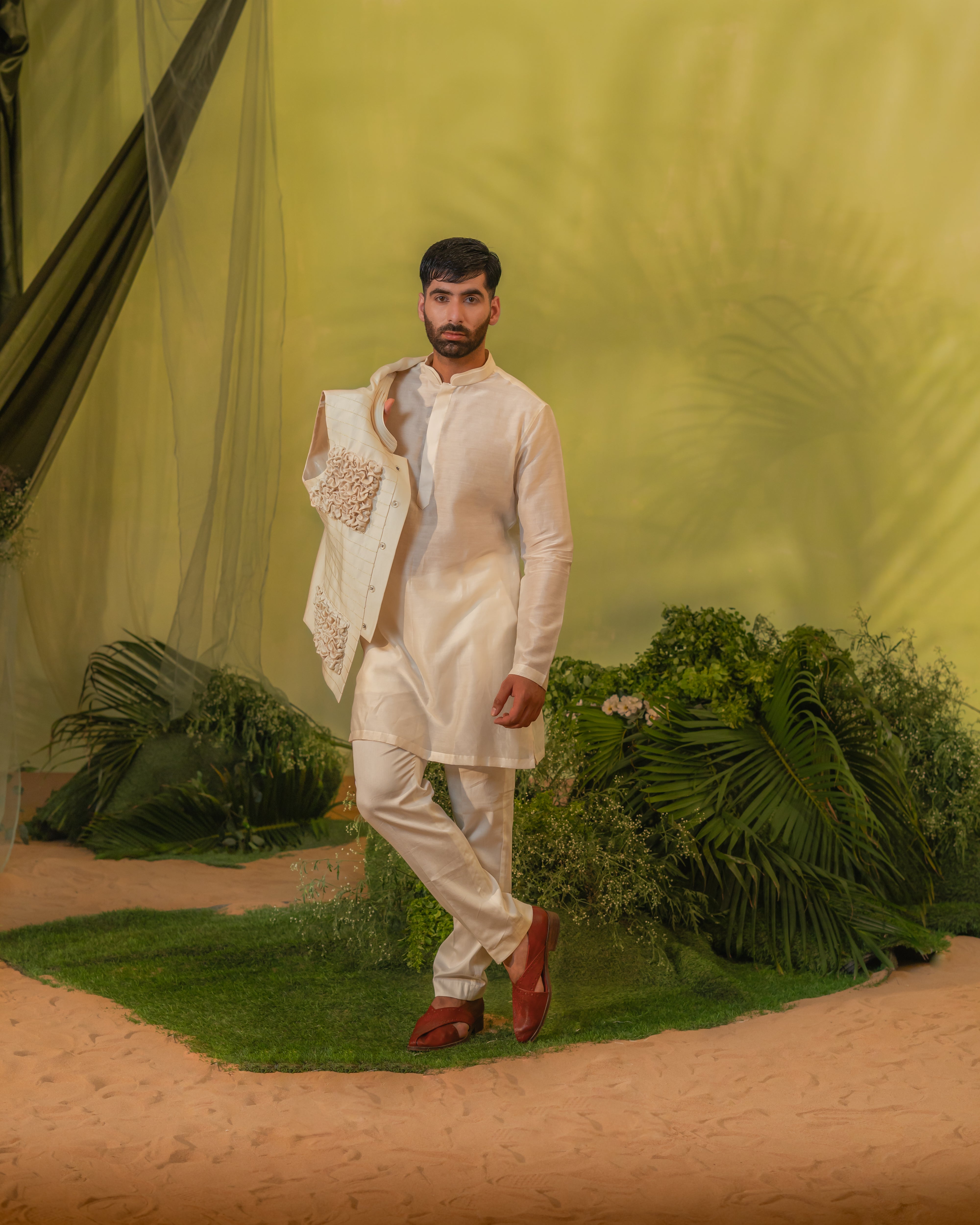 Ivory smock long kurta set