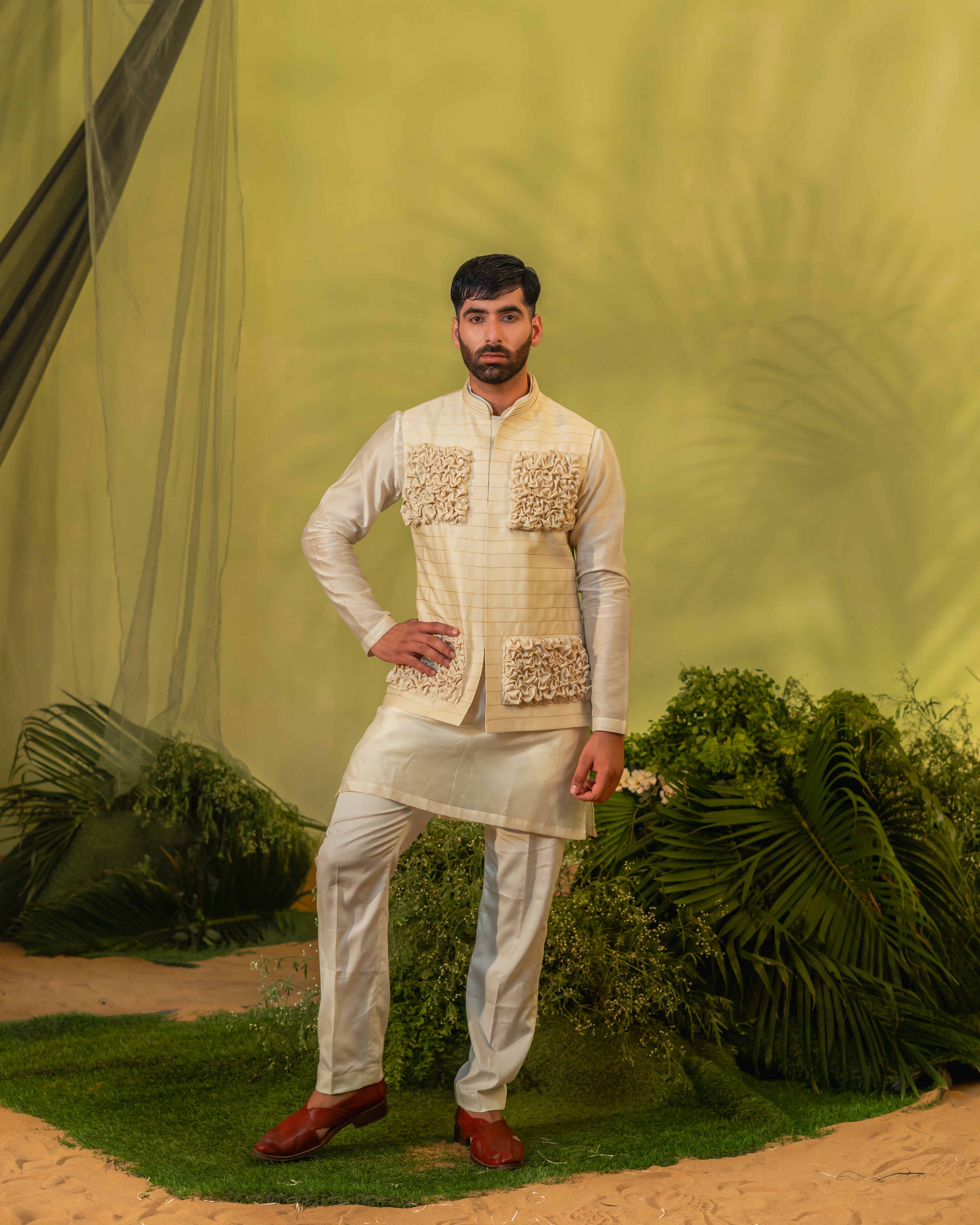 Ivory smock long kurta set