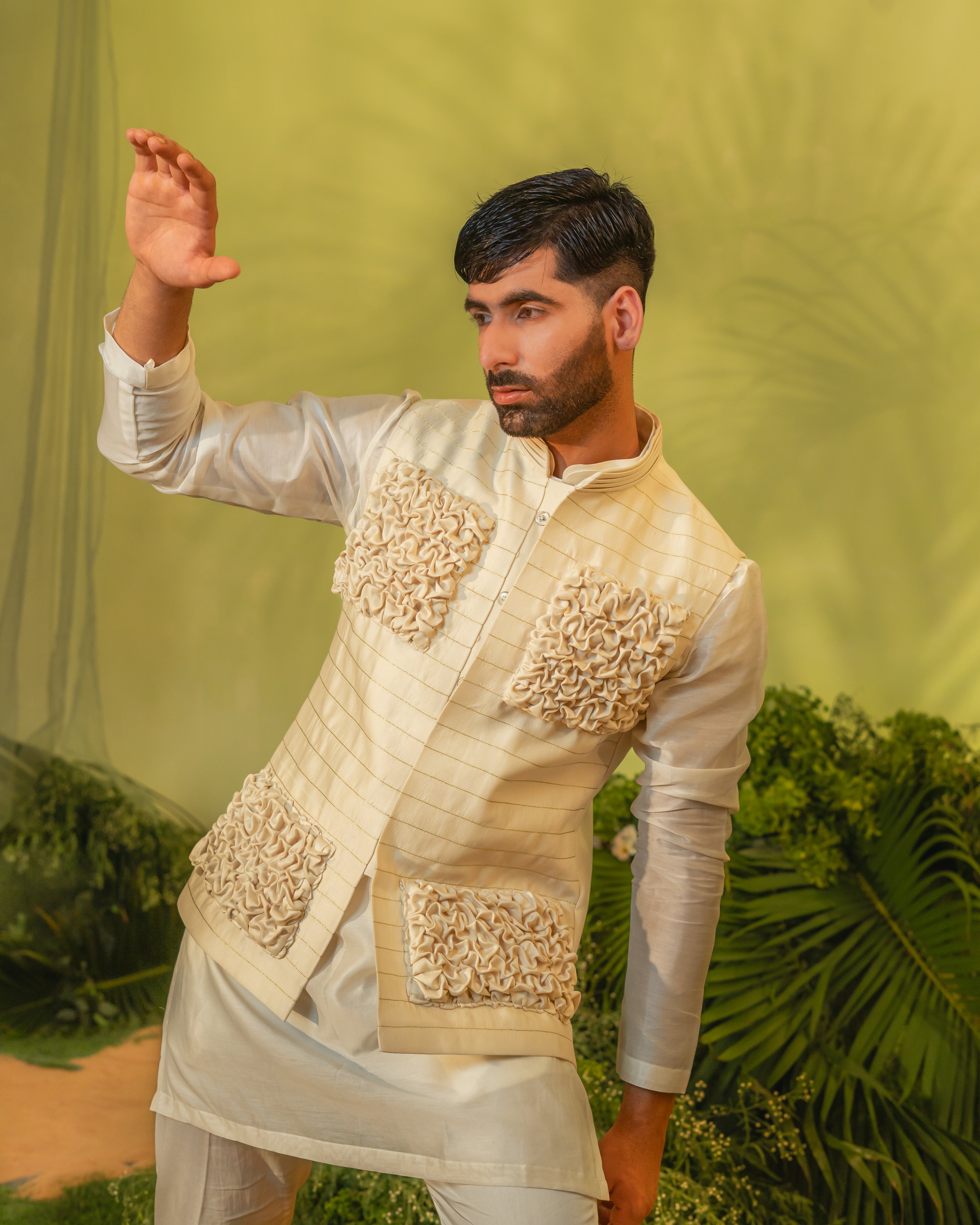 Ivory smock long kurta set