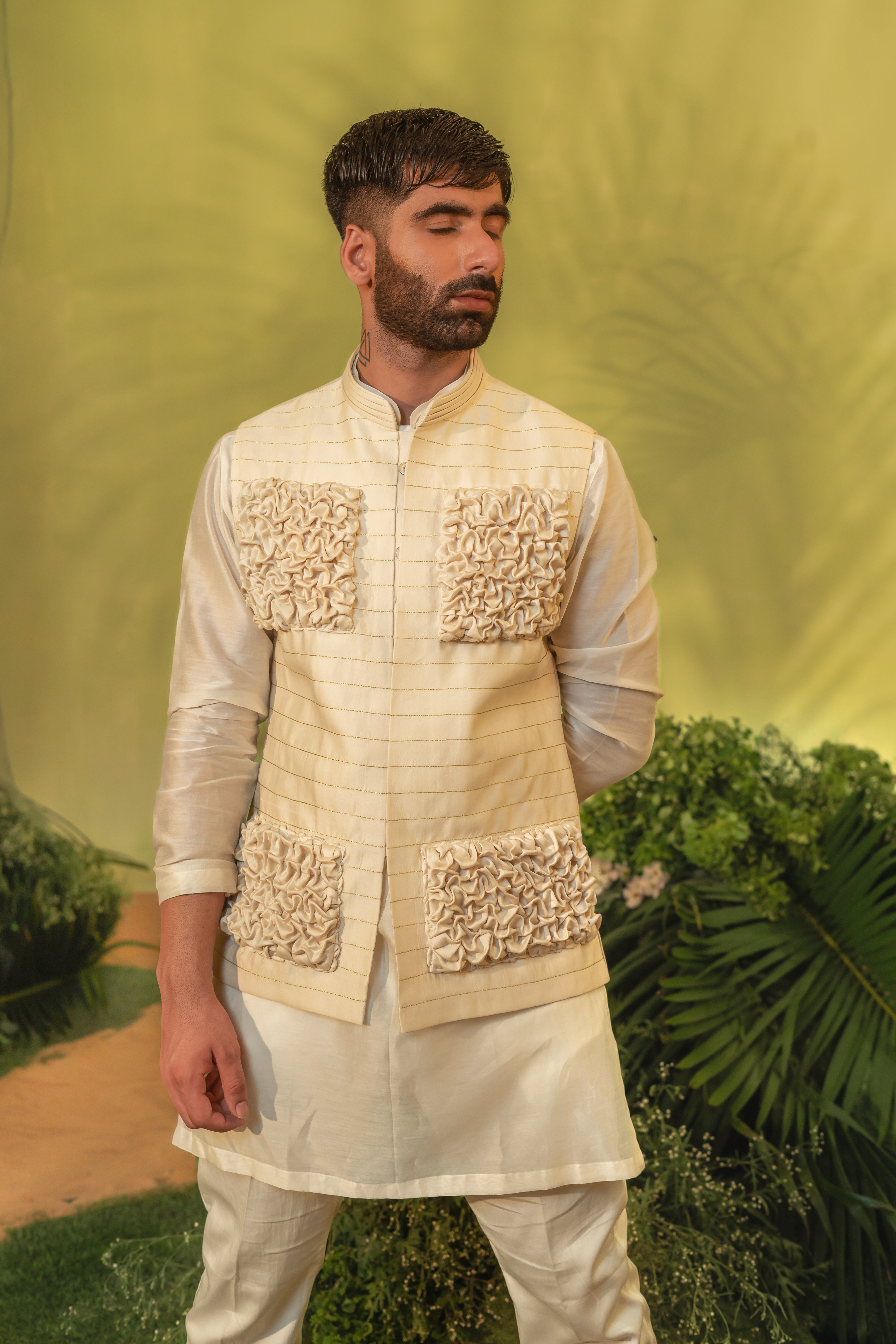 Cream Smocking Bundi jacket