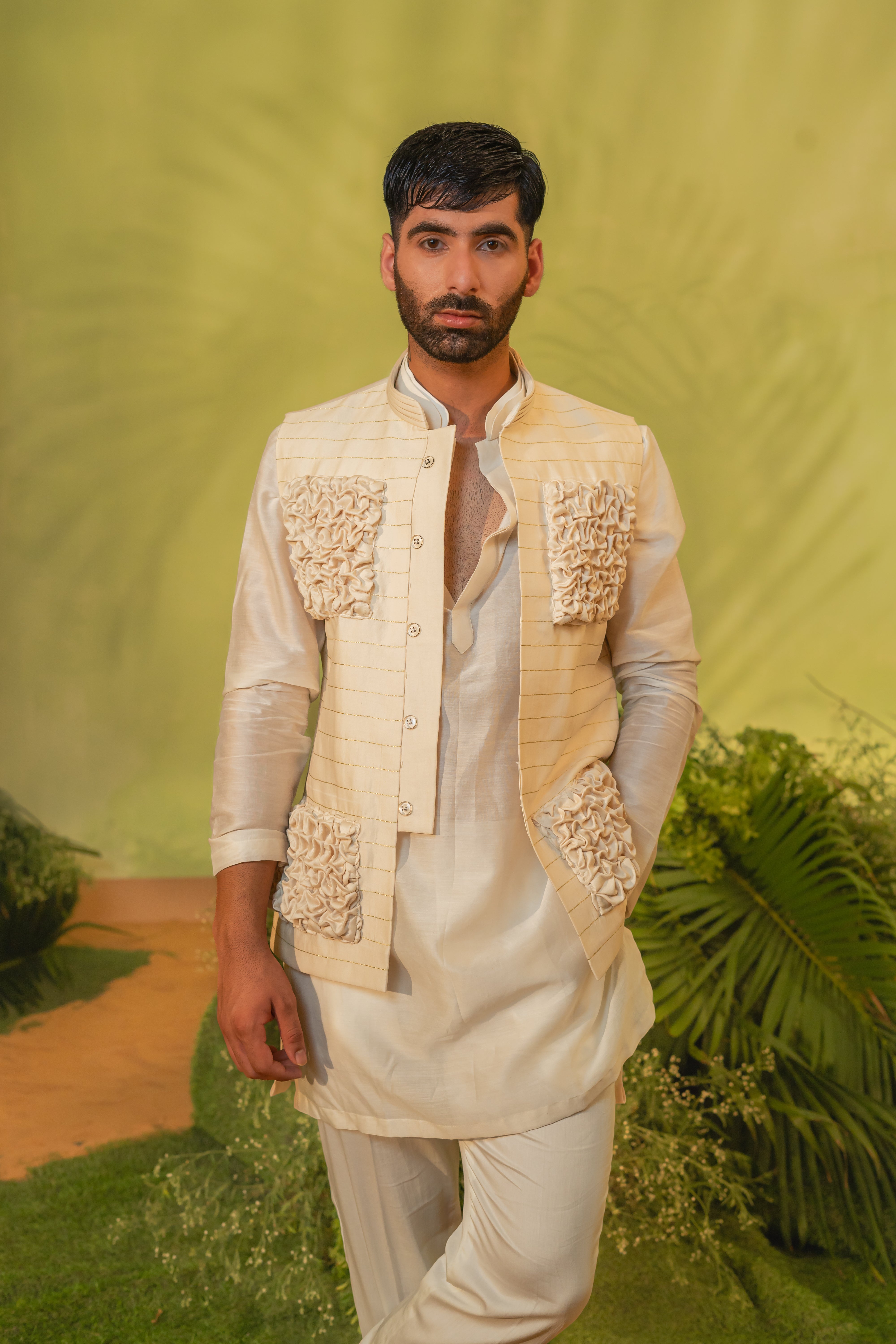Ivory smock long kurta set