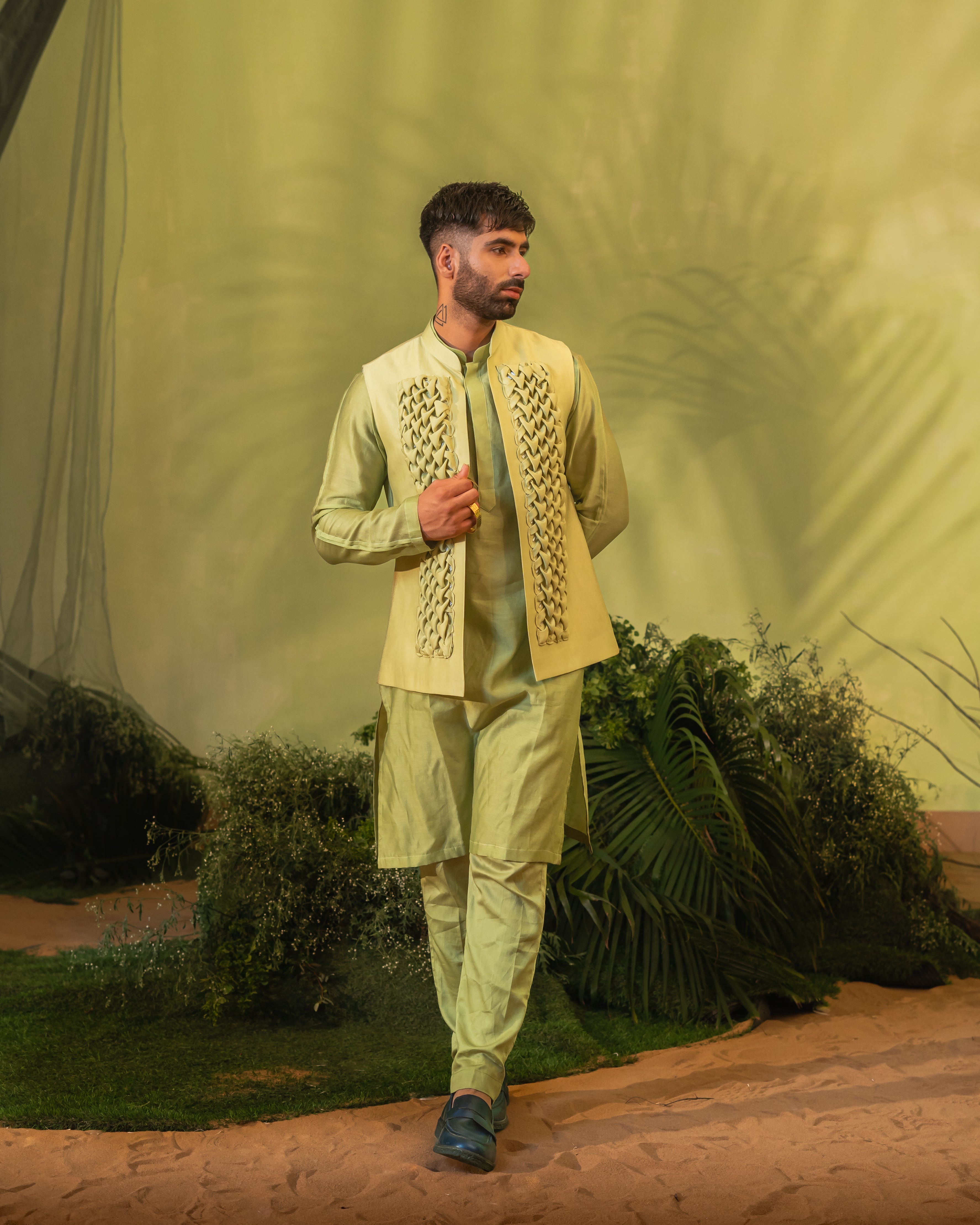 Foam Green Smock Long kurta set