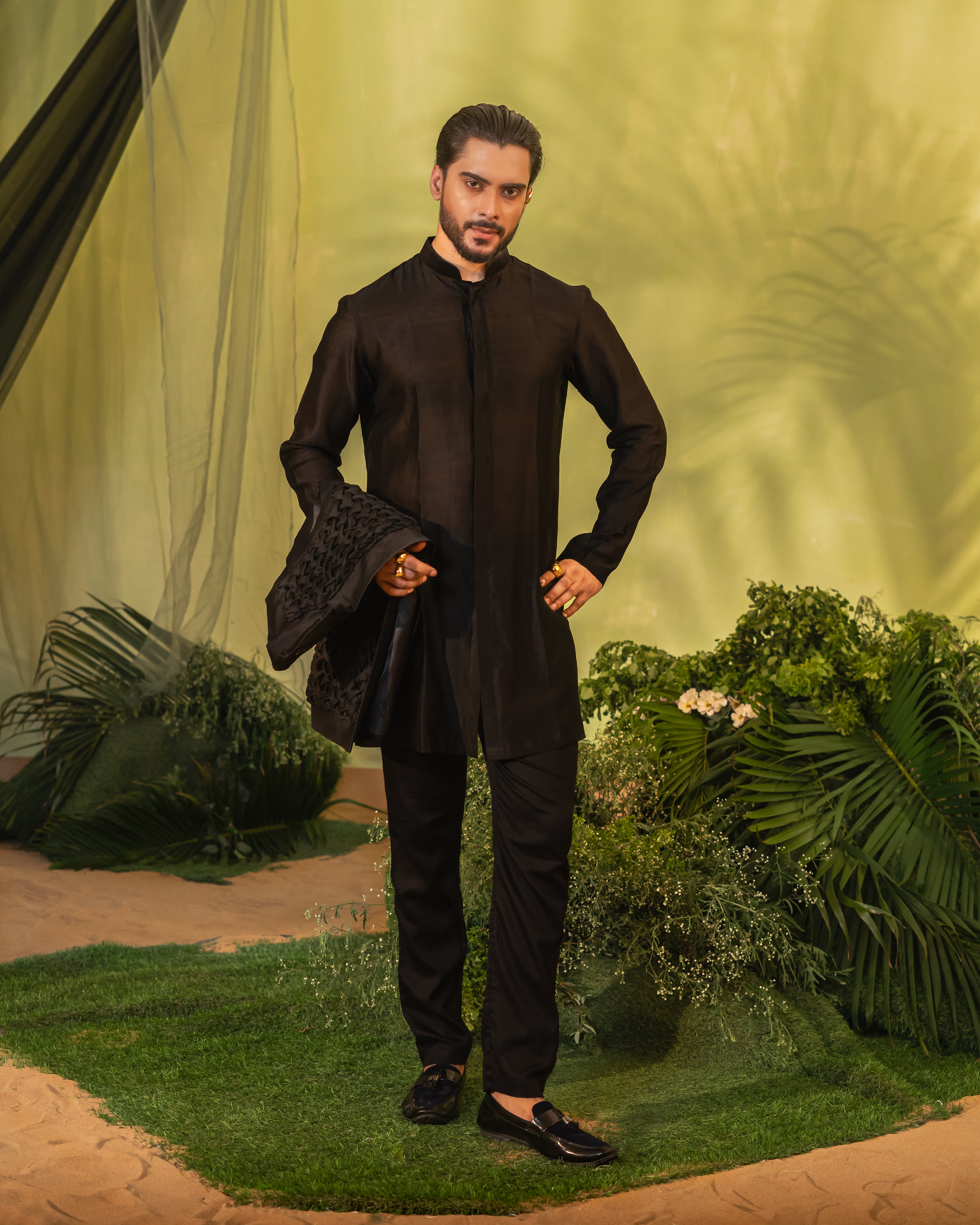 Black Smock Short kurta set