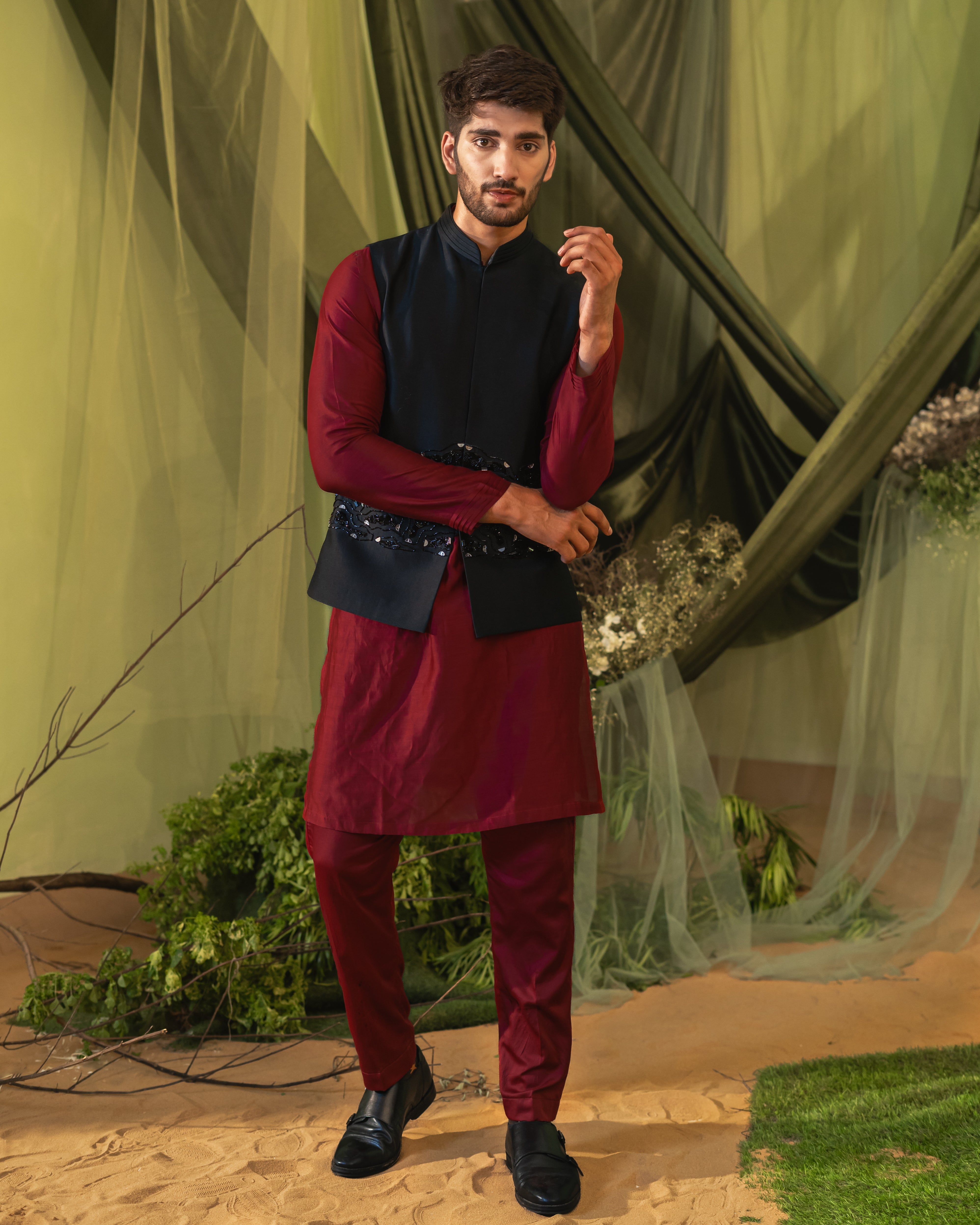 Black Abstract Bundi Jacket