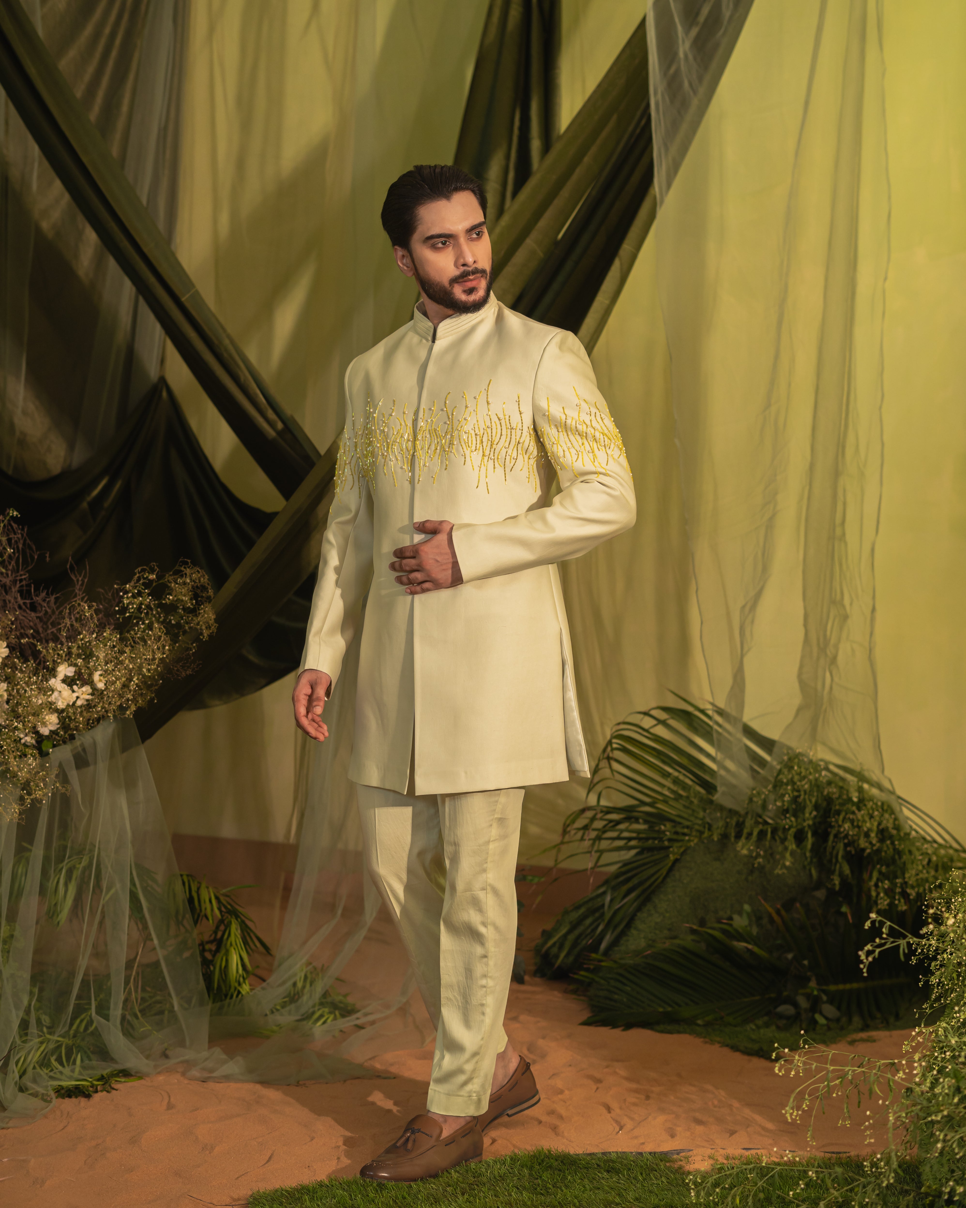 Lush Mint Short Indowestern set