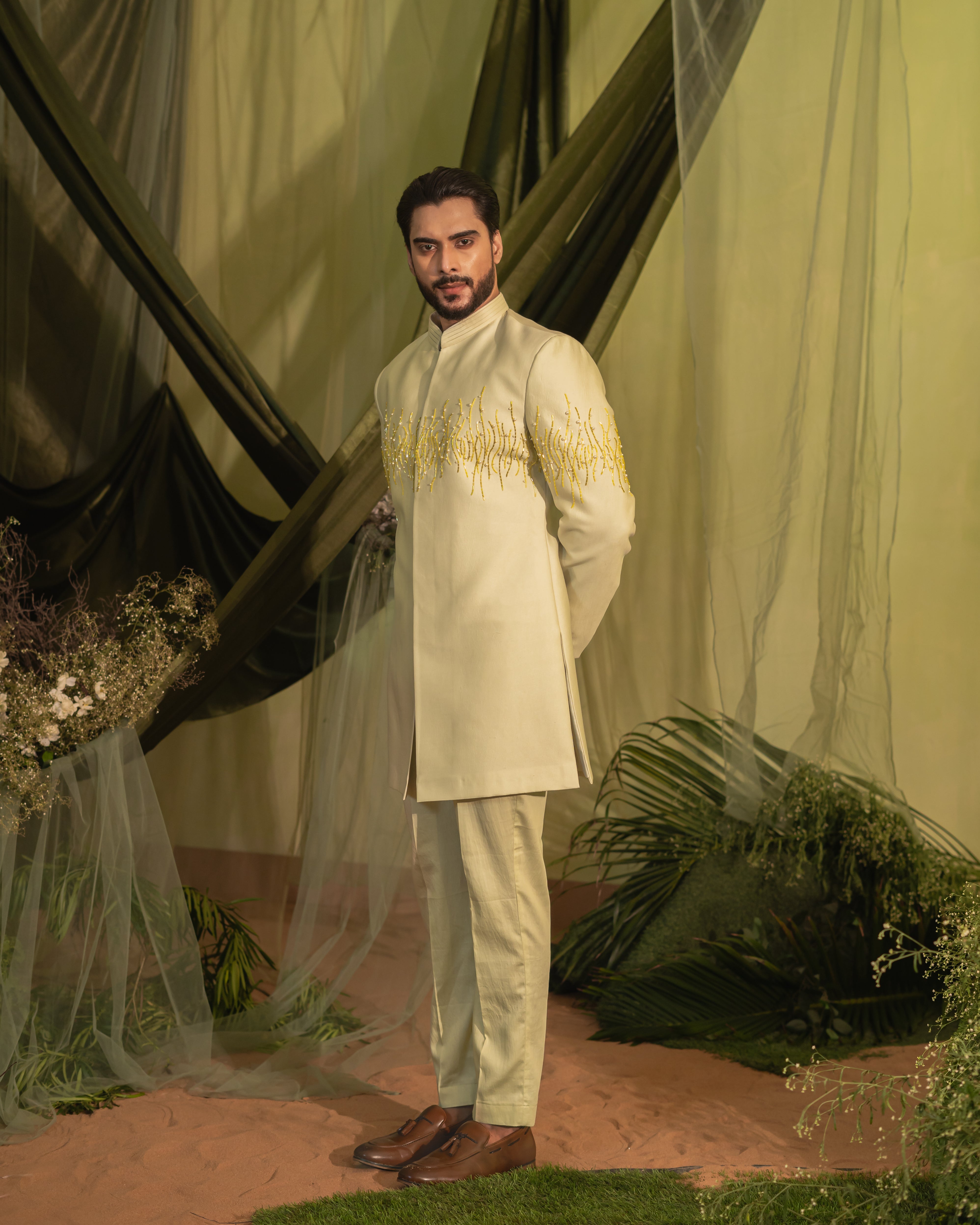 Lush Mint Short Indowestern set