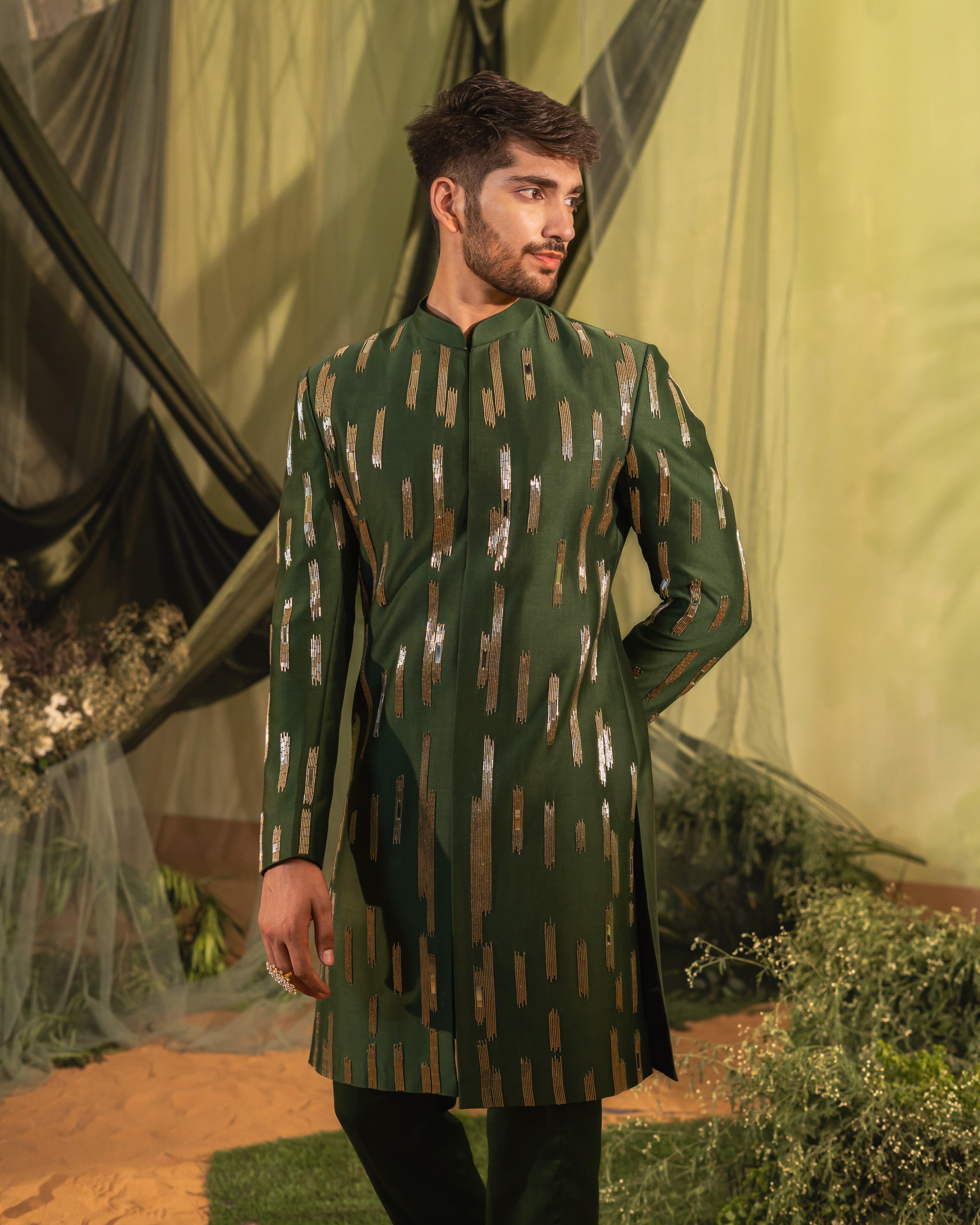 Deep Green Sherwani set