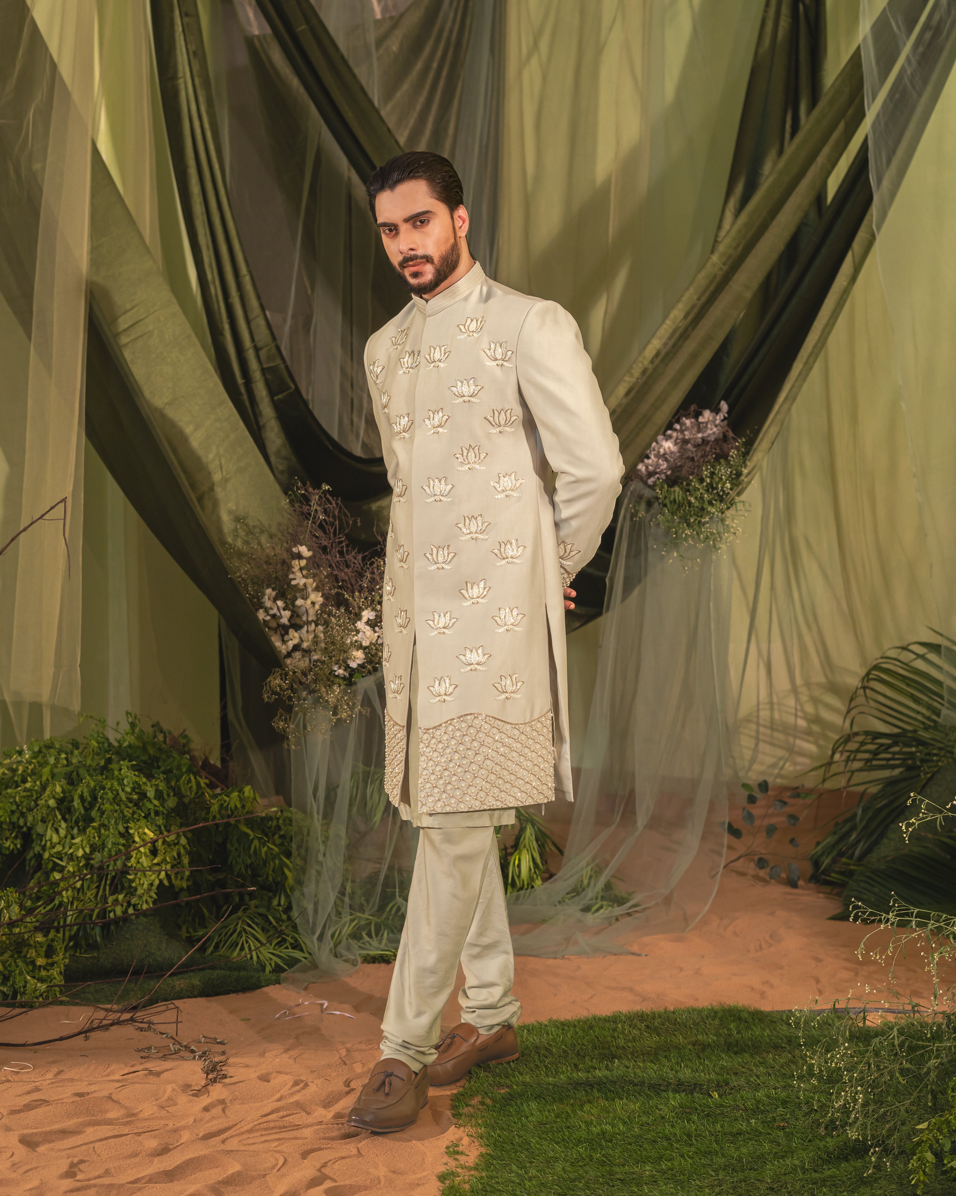 Slate Gray Sherwani set