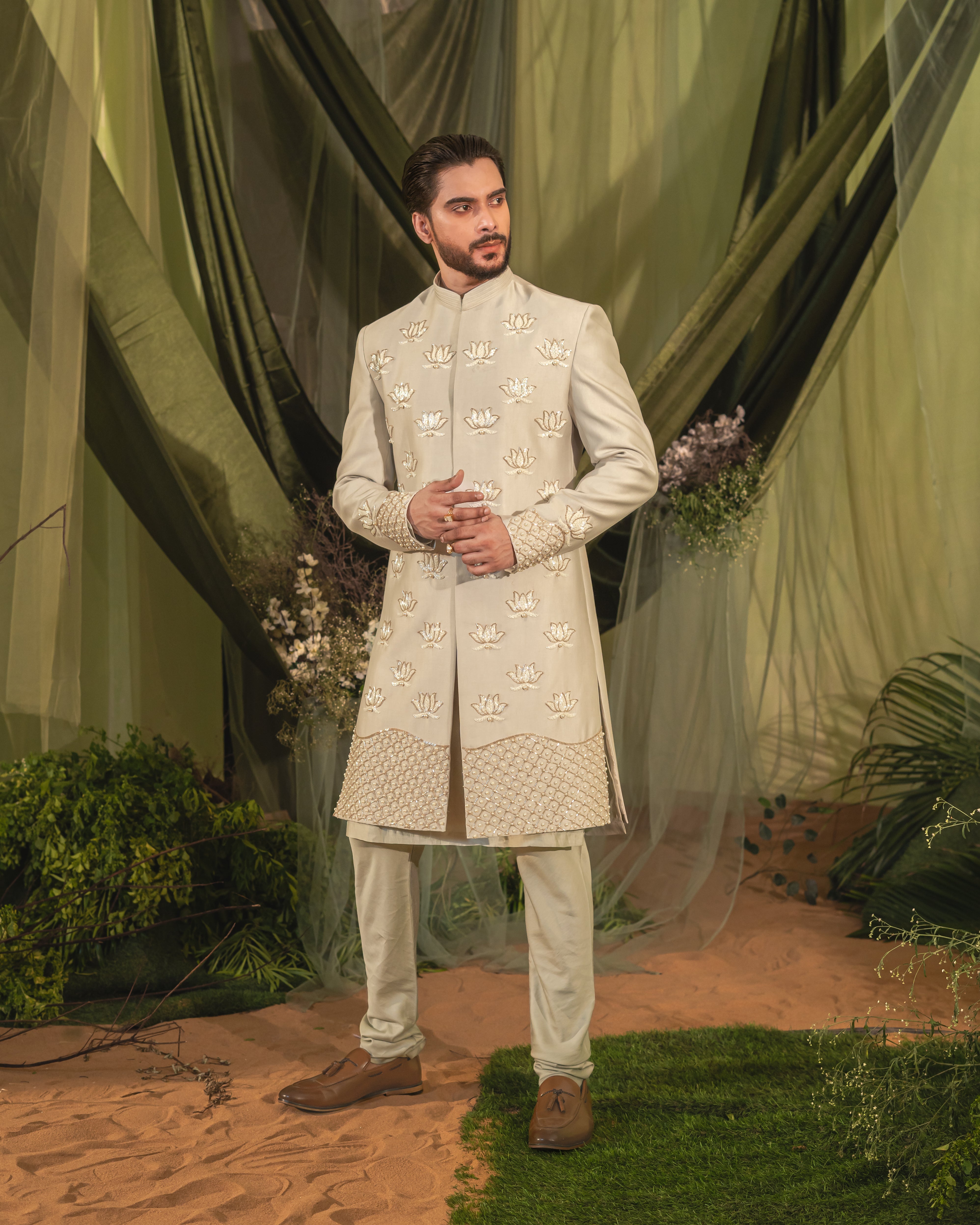 Slate Gray Sherwani set