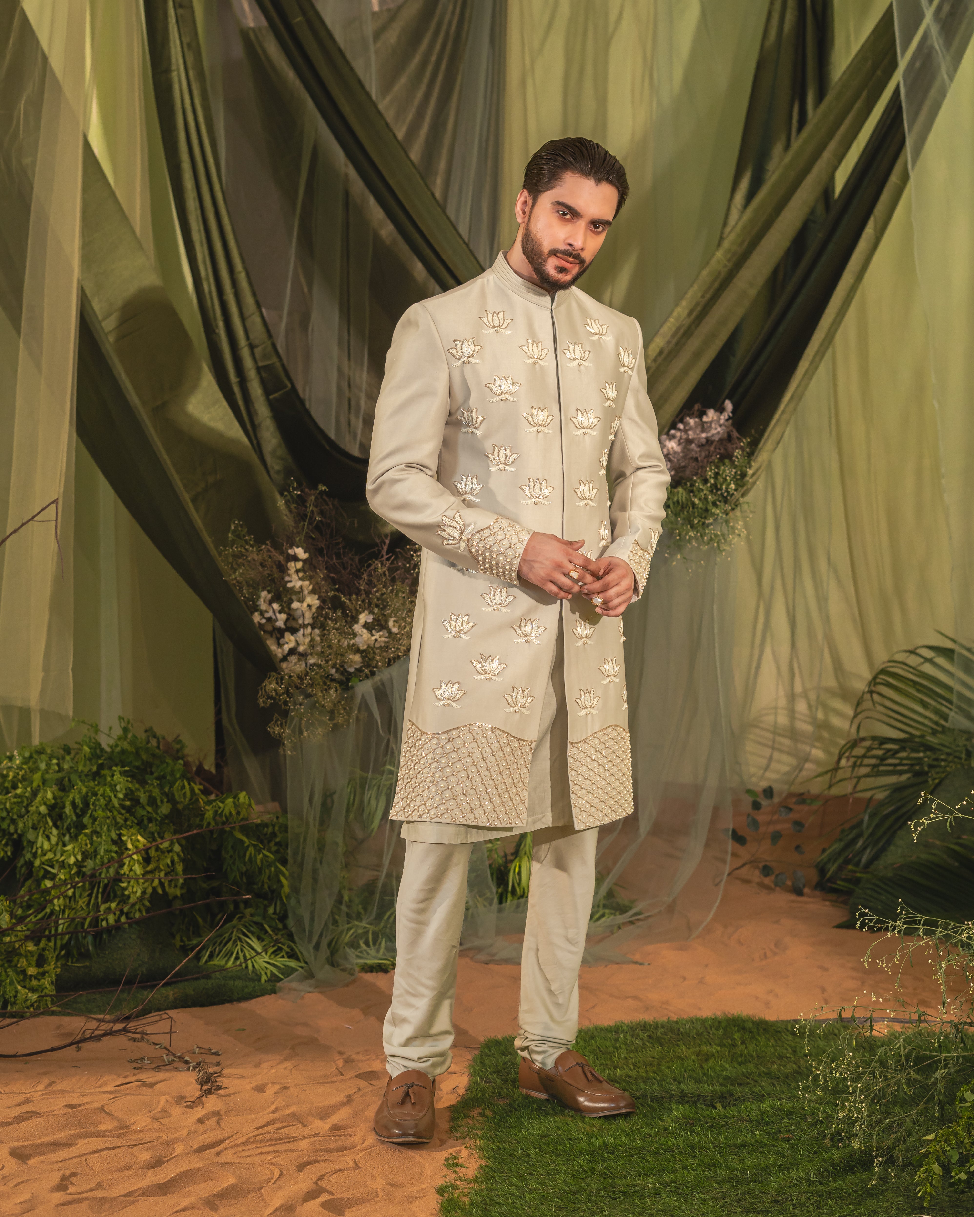 Slate Gray Sherwani set