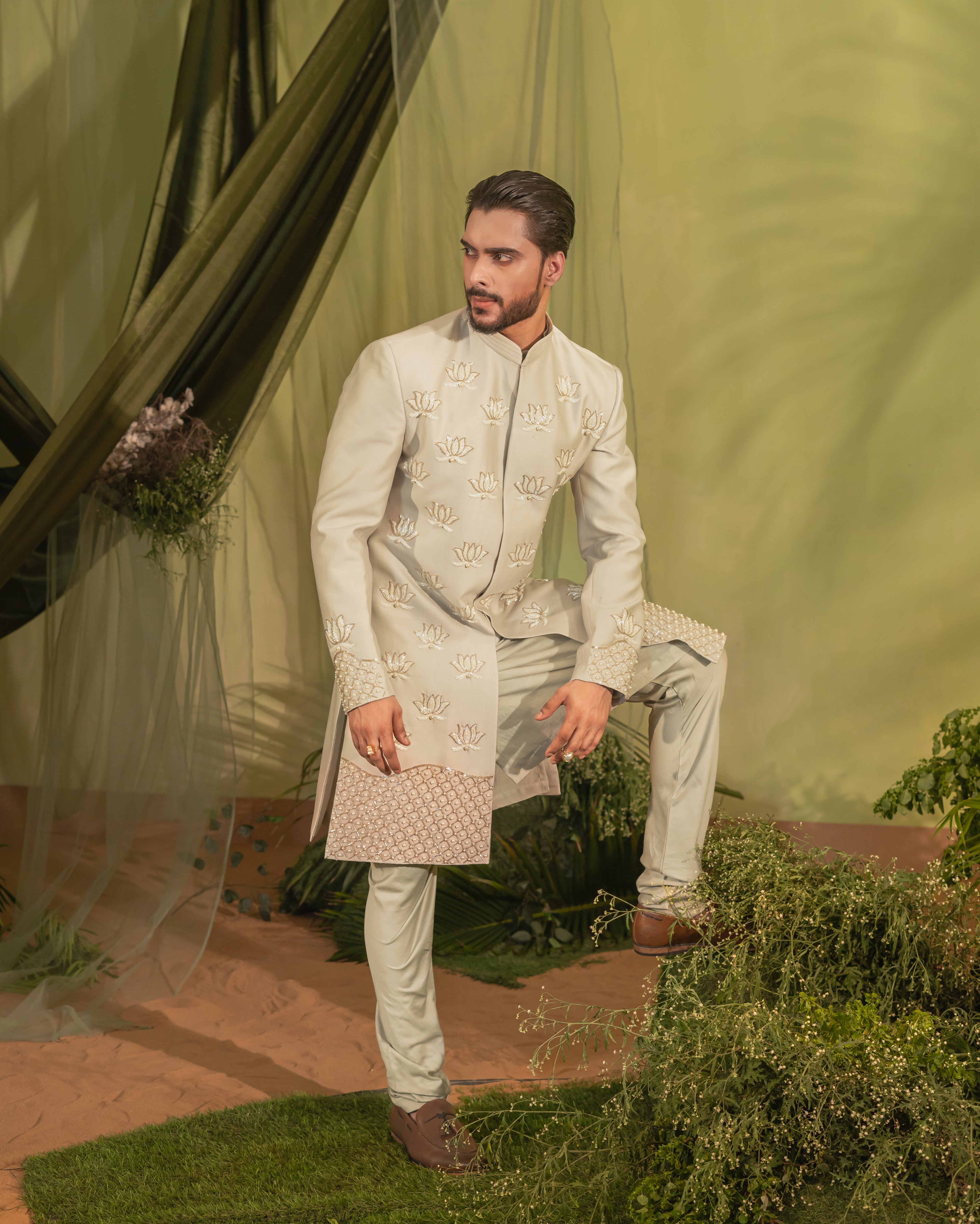 Slate Gray Sherwani set