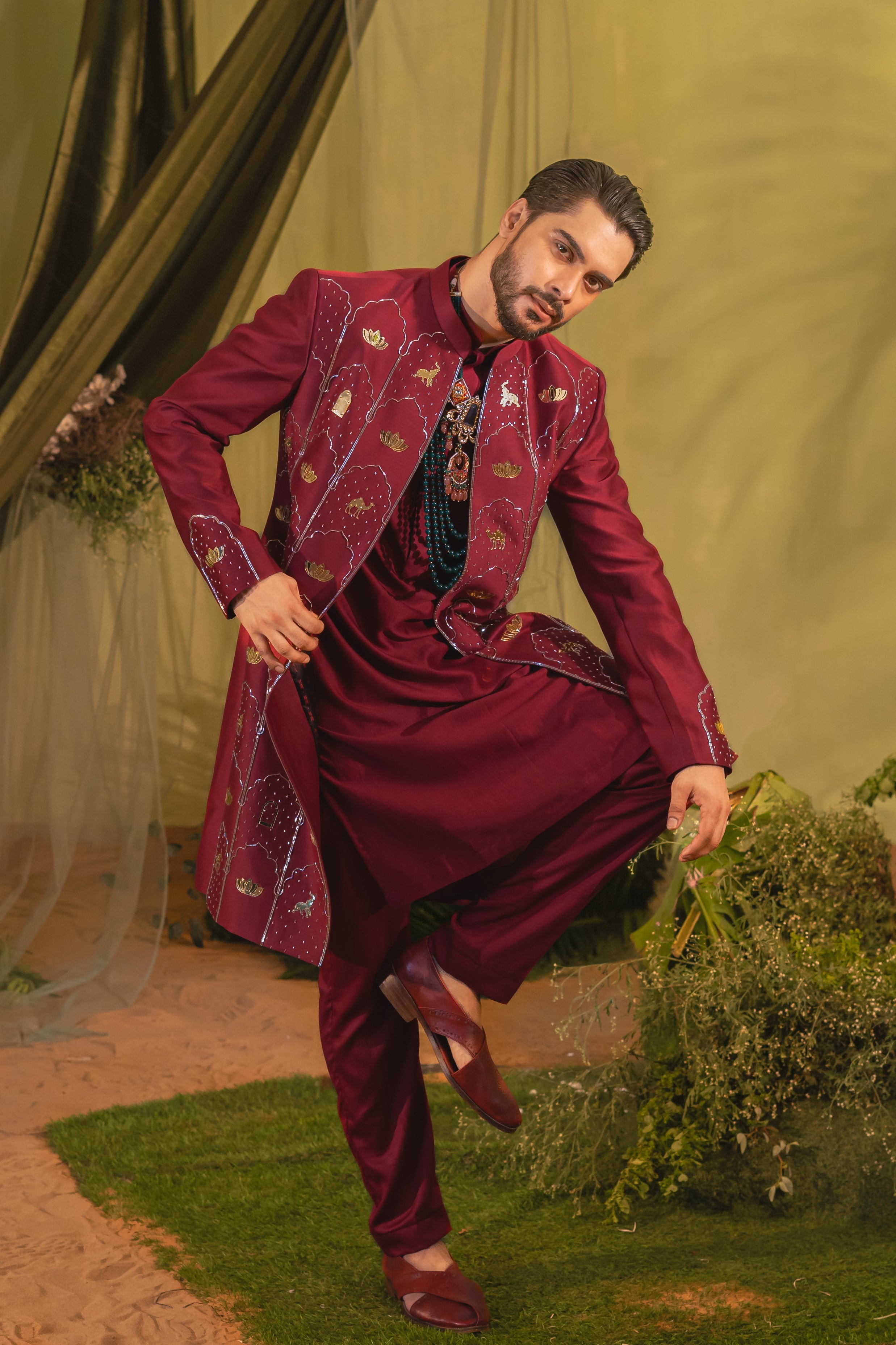 Deep Cherry Red sherwani Set